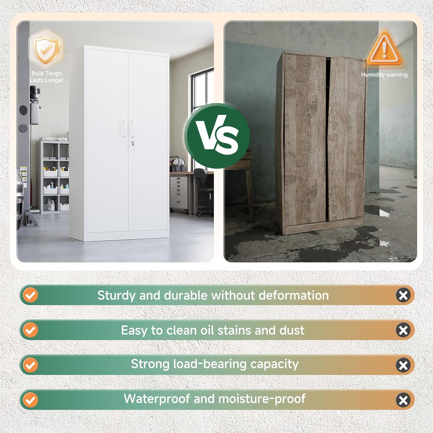 Letaya - Armarios de almacenamiento de metal, 72 pulgadas, clóset de acero con puerta de bloqueo para oficina, hogar, escuela, gimnasio, departamento de bomberos, hotel (color de grano de madera)