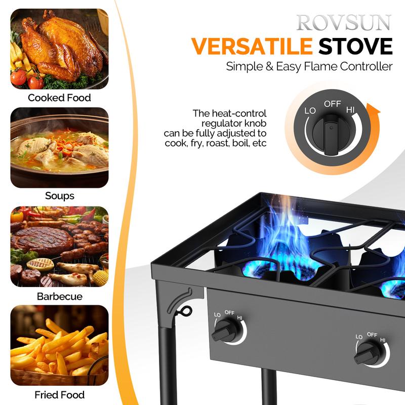Cocina de gas propano de 1/2/3 quemadores, 75000 BTU/150000 BTU/225000 BTU, quemador de alta presión para exteriores con regulador certificado por CSA, ideal para acampar, preparar cerveza casera, jarabe de arce, cocinar en el patio, freír pavo y conserva