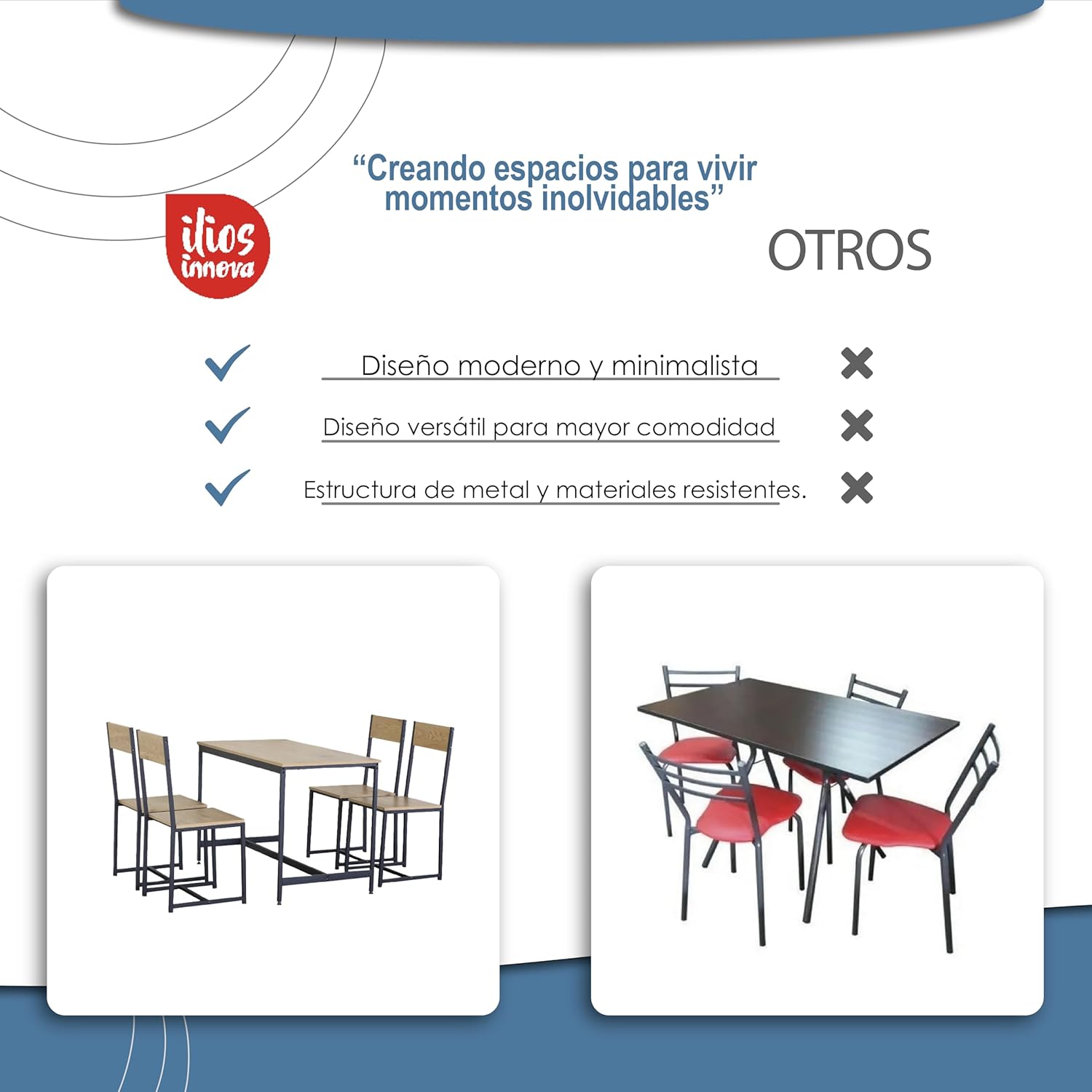 Juego de Comedor Industrial de Madera y Metal | Mesa con Sillas o Bancas | Set para 2 o 4 Personas (4 Sillas - Set para 4 Personas)