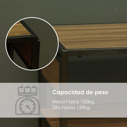Juego de Comedor Industrial de Madera y Metal | Mesa con Sillas o Bancas | Set para 2 o 4 Personas (4 Sillas - Set para 4 Personas)