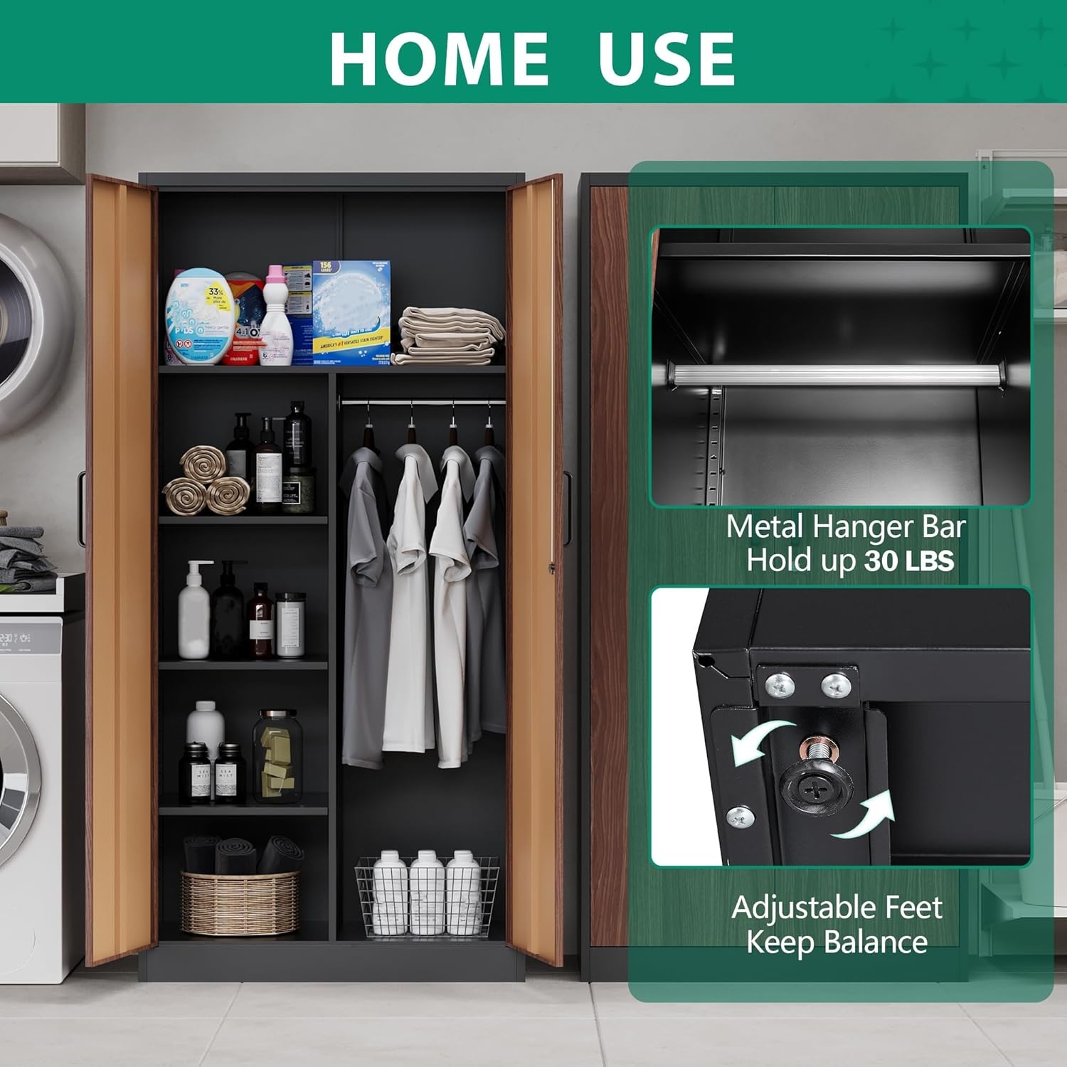 Letaya - Armarios de almacenamiento de metal, 72 pulgadas, clóset de acero con puerta de bloqueo para oficina, hogar, escuela, gimnasio, departamento de bomberos, hotel (color de grano de madera)