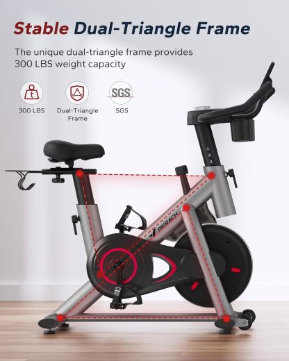 Bicicleta de ejercicio, almohadilla de freno/bicicleta estacionaria magnética con aplicación exclusiva, bicicleta de ciclismo interior de bajo ruido con capacidad de peso de 270 libras,