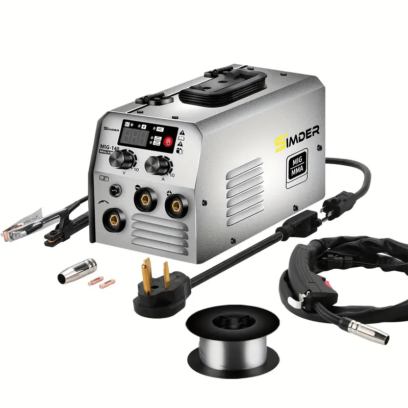 Soldadora MIG de Doble Voltaje 140A - Máquina de Soldadura 2 en 1 Stick/Flux Core con Tecnología de Inversor IGBT, 110V/220V, Enchufe de EEUU, Alambre con Núcleo de Fundente Incluido para una Experiencia de Soldadura Versátil