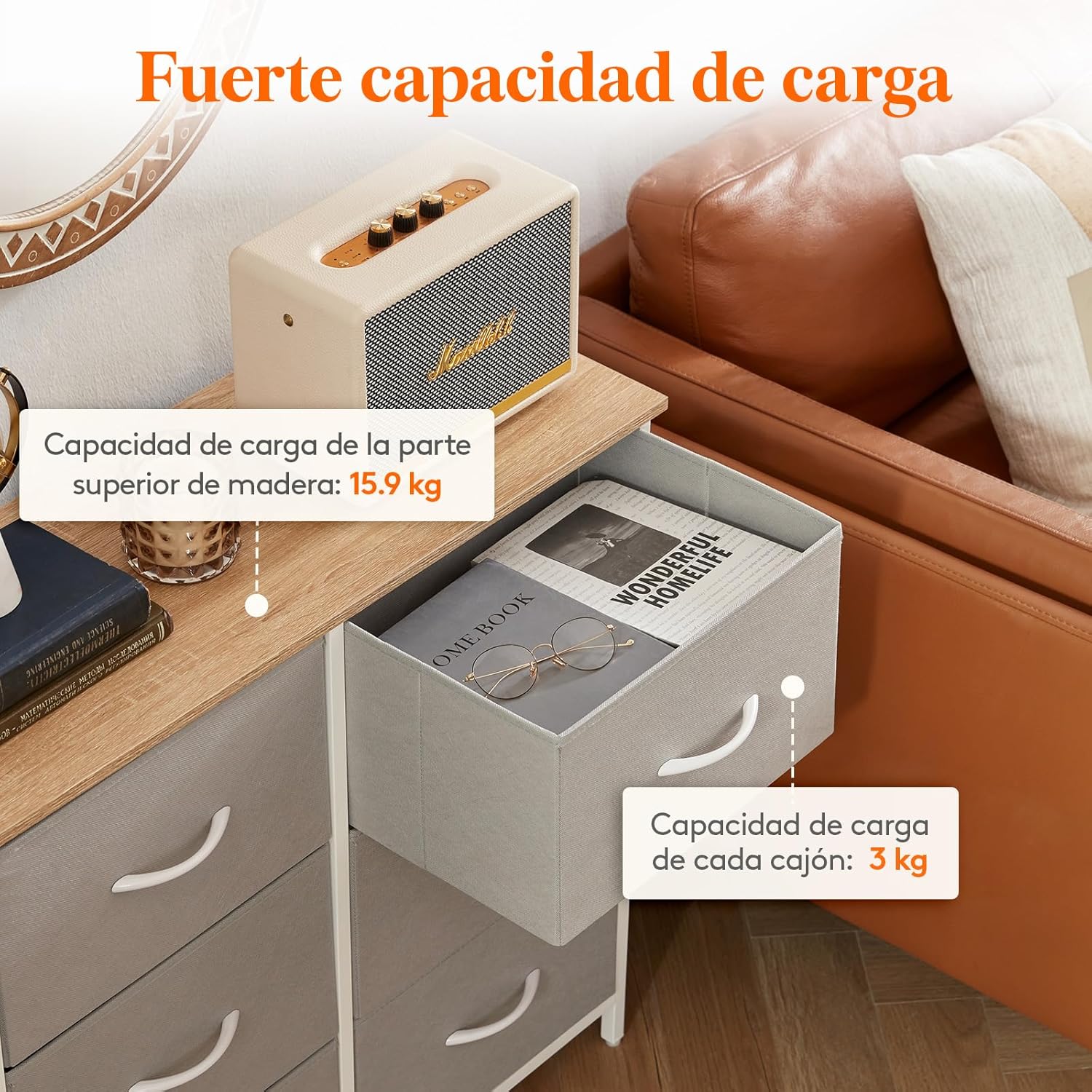 Lifewit Cómoda para Dormitorio, Cómoda de 6 Cajones de Tela, Módulo de Almacenaje para Armario, Salón, Pasillo, Dormitorio, Oficina, Estructura de Acero y Tablero de Madera, Gris Claro