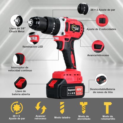 Kayoosi Taladro Electrico Inalámbrico y Juego de Llave de Impacto, con 2 Baterías Recargables de Iones de Litio y Cargador, con 33 Accesorios, Incluidas Tomas de Corriente, con Kit de Montaje.