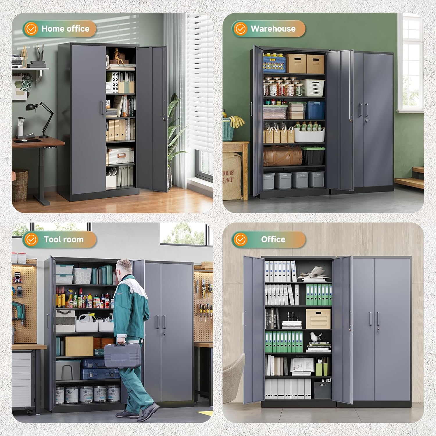 Letaya - Armarios de almacenamiento de metal, 72 pulgadas, clóset de acero con puerta de bloqueo para oficina, hogar, escuela, gimnasio, departamento de bomberos, hotel (color de grano de madera)