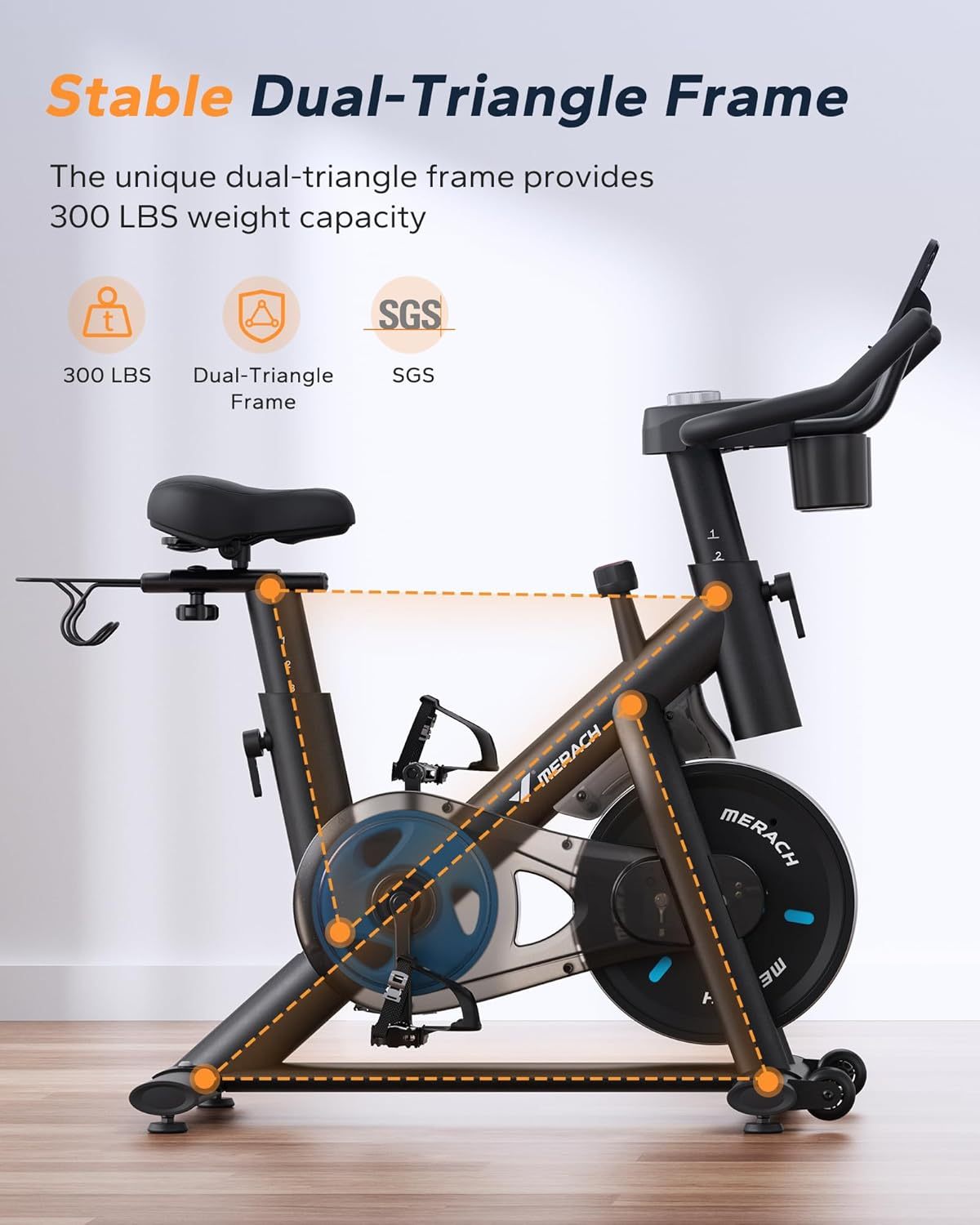 Bicicleta de ejercicio, almohadilla de freno/bicicleta estacionaria magnética con aplicación exclusiva, bicicleta de ciclismo interior de bajo ruido con capacidad de peso de 270 libras,