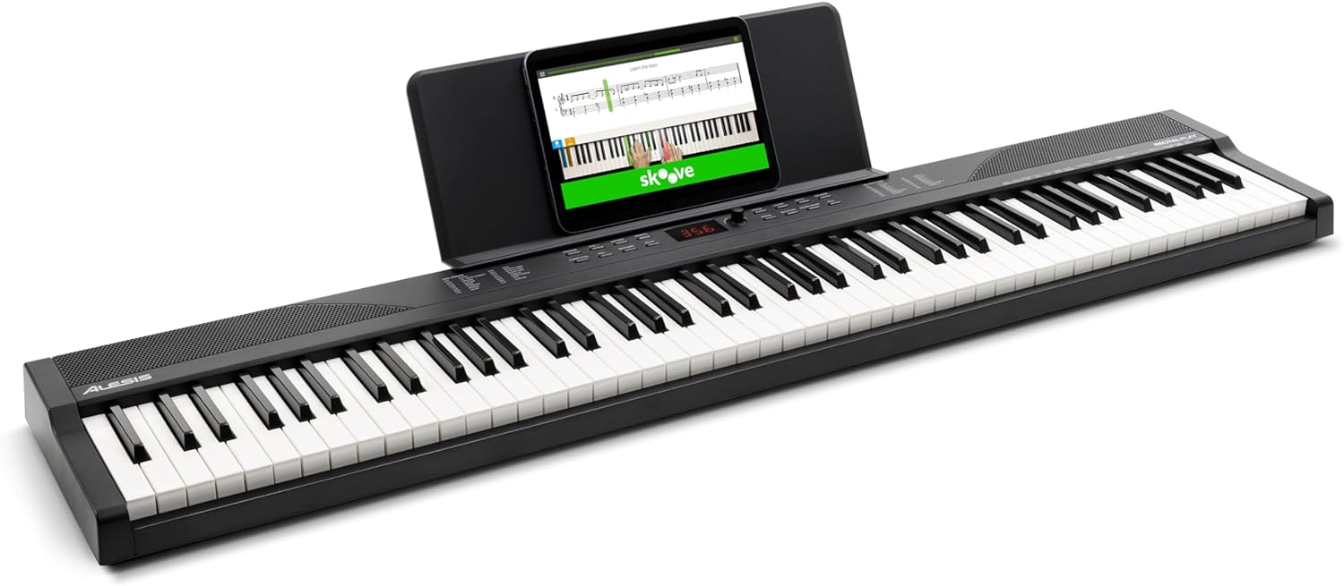 Alesis Melody 61 - Piano eléctrico con 61 teclas, Teclado Musical con altavoces, audífonos, micrófono, soporte para piano, atril y taburete