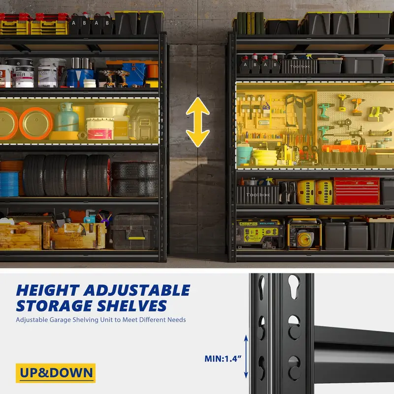 Estantería de garaje de 48.2" de ancho, estantes de almacenamiento de carga pesada de 2600 libras, estantes de metal de 72" de alto para unidades de estantería y almacenamiento, estantes de garaje ajustables para despensa,