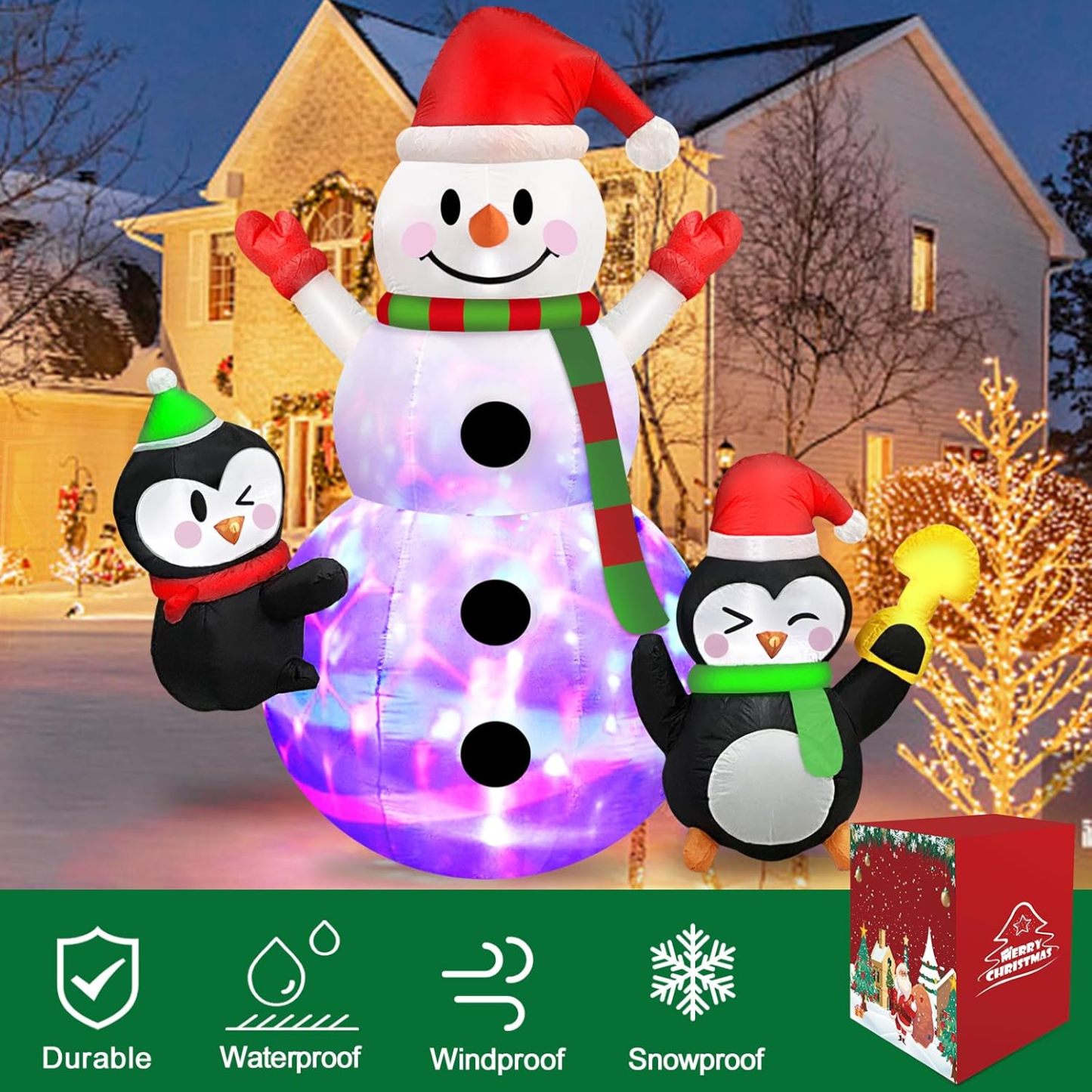 Danxilu 1.83M Arbol de Navidad Inflable con Papá Noel Perro Decoraciones al Aire Libre, Inflables Navidad Arbol Santa Claus para el Patio Inflables Navideños Decoración Iluminada con Leds