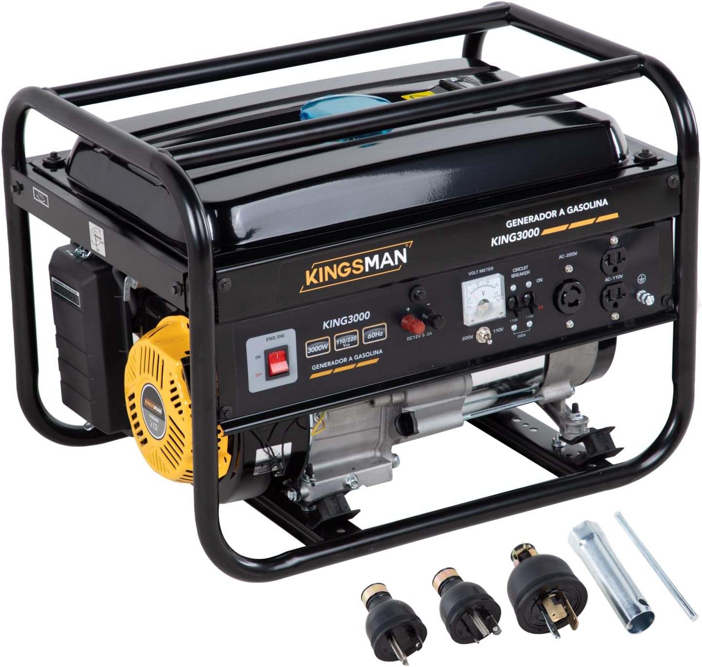 KINGSMAN | Generador Portátil de Energía a Gasolina 3000W - Motor 1 Cilindro 4 Tiempos - Estación de Energía 110/220V - 60Hz - 15L Tanque de Combustible