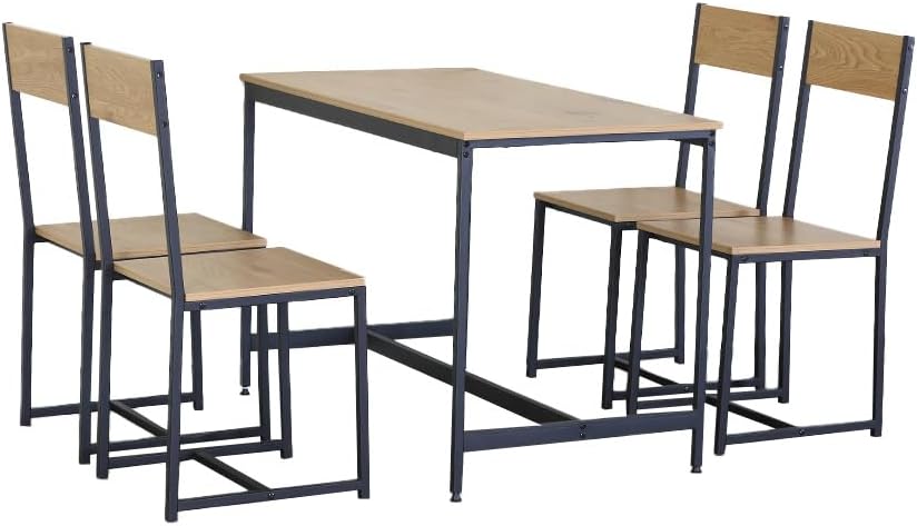 Juego de Comedor Industrial de Madera y Metal | Mesa con Sillas o Bancas | Set para 2 o 4 Personas (4 Sillas - Set para 4 Personas)