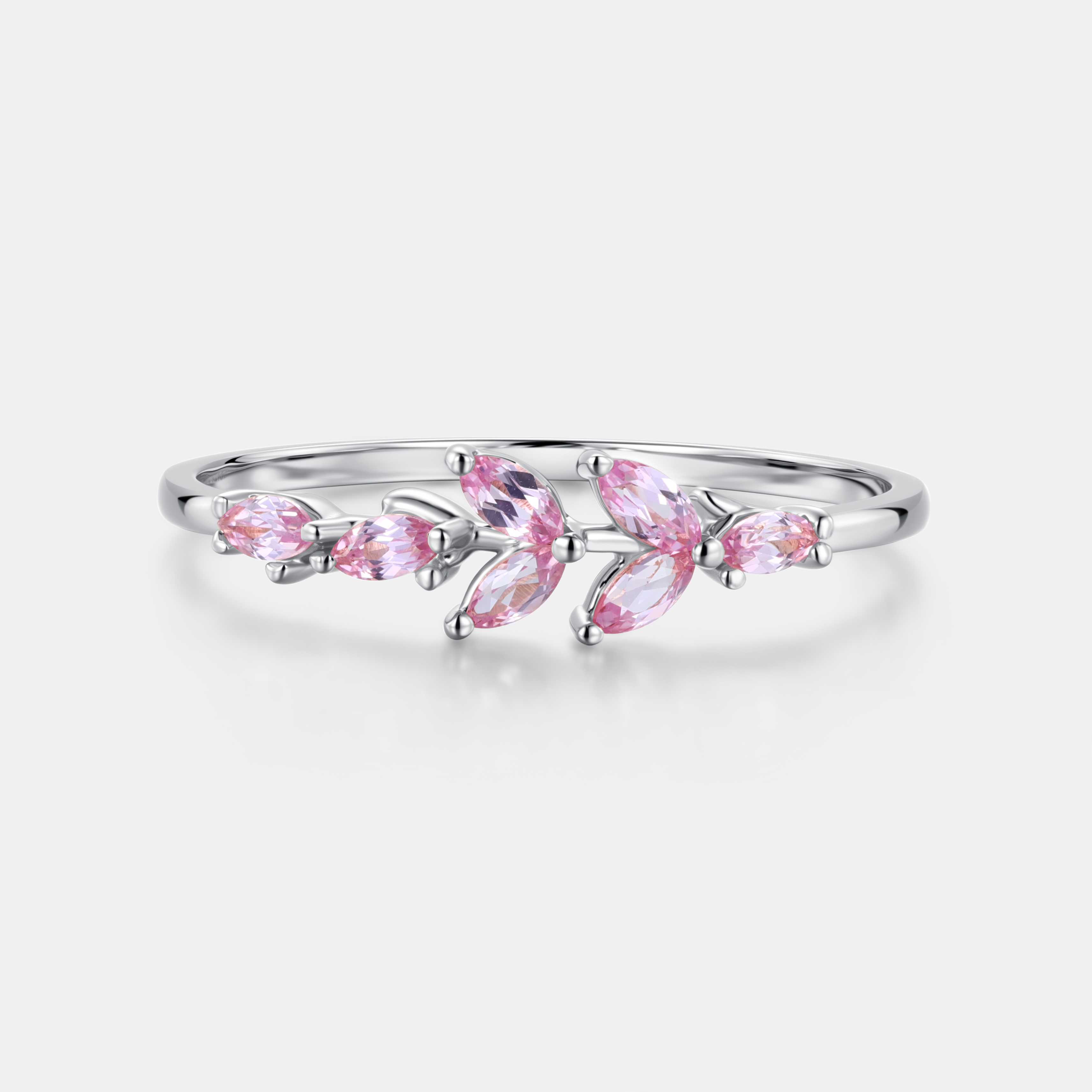 Lucky Gemstones | Marquise Lab Grown Pink Sapphire Wedding Band | Sapphire Cluster Rose Gold Band | Natural -Inspired Design