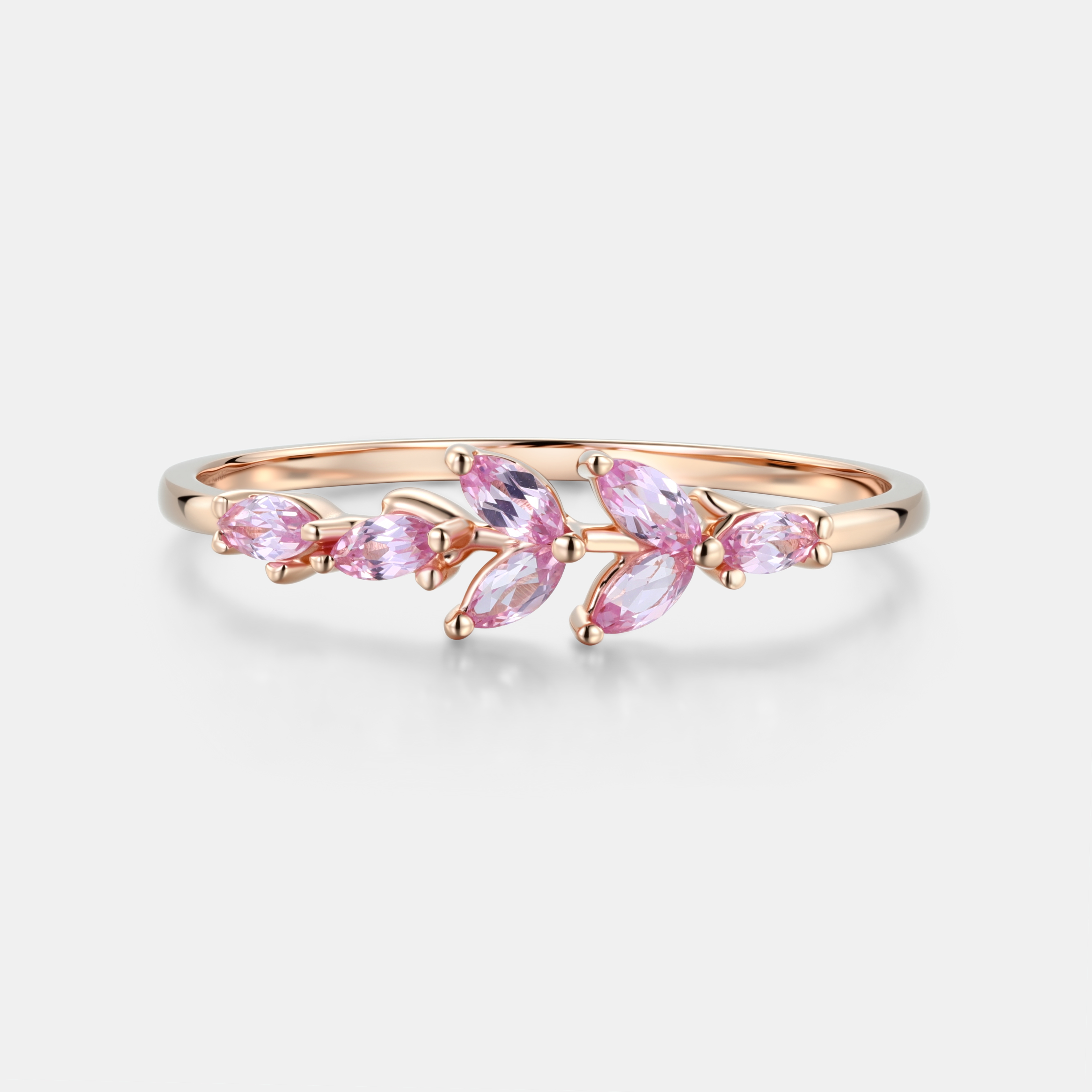 Lucky Gemstones | Marquise Lab Grown Pink Sapphire Wedding Band | Sapphire Cluster Rose Gold Band | Natural -Inspired Design