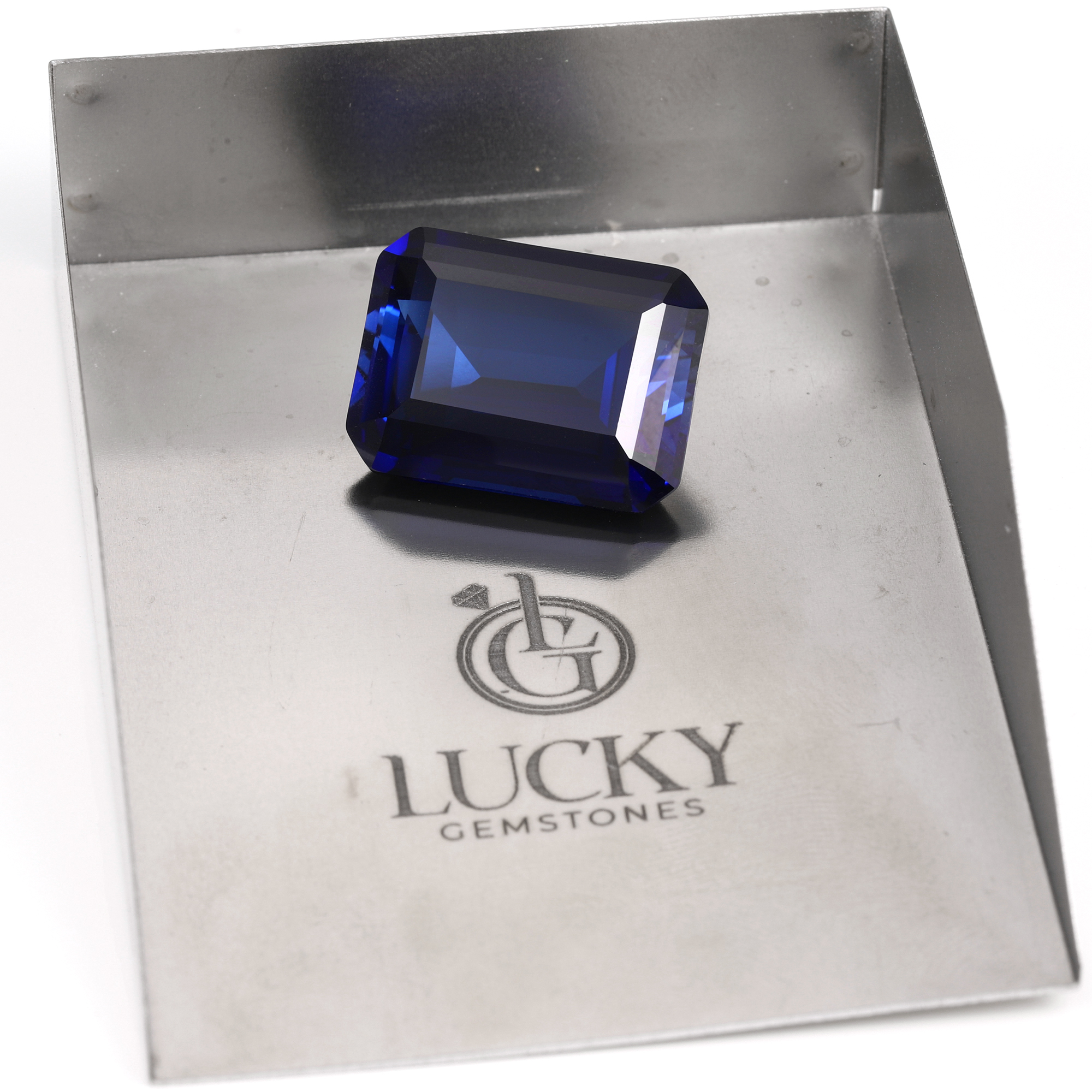 30CT Emerald Cut Lab Grown London Blue Sapphire