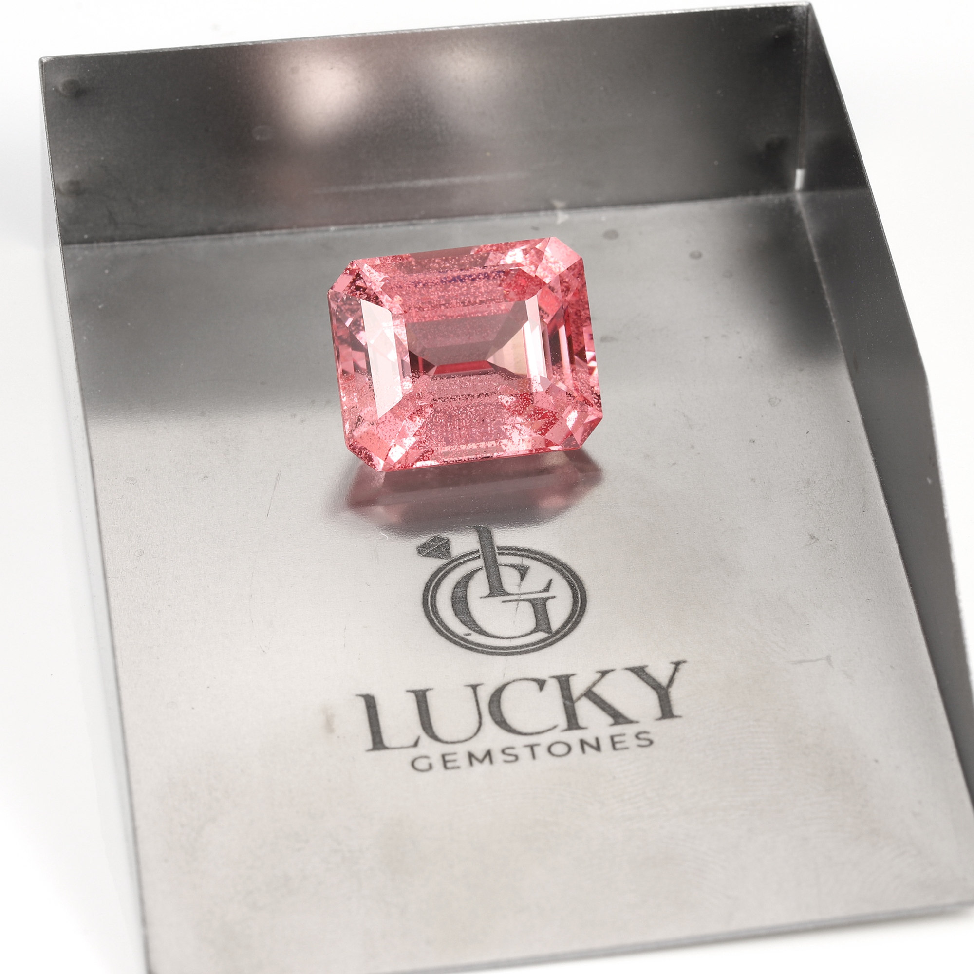 23Carat Emerald Cut Lab Grown Pink Padparadscha