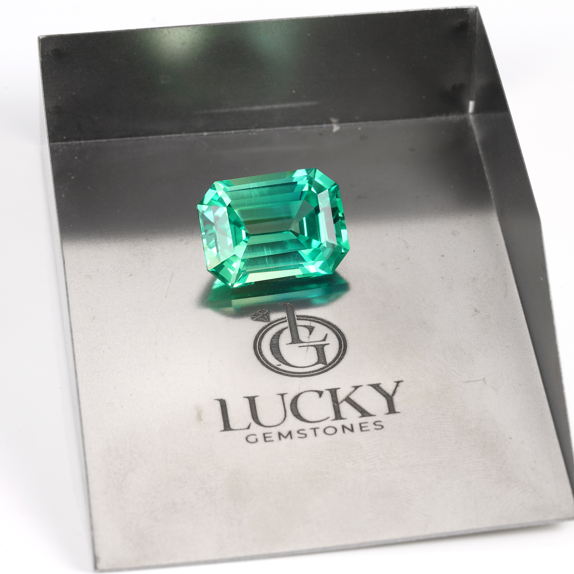16Carat Emerald Cut Lab Grown Green Sapphire