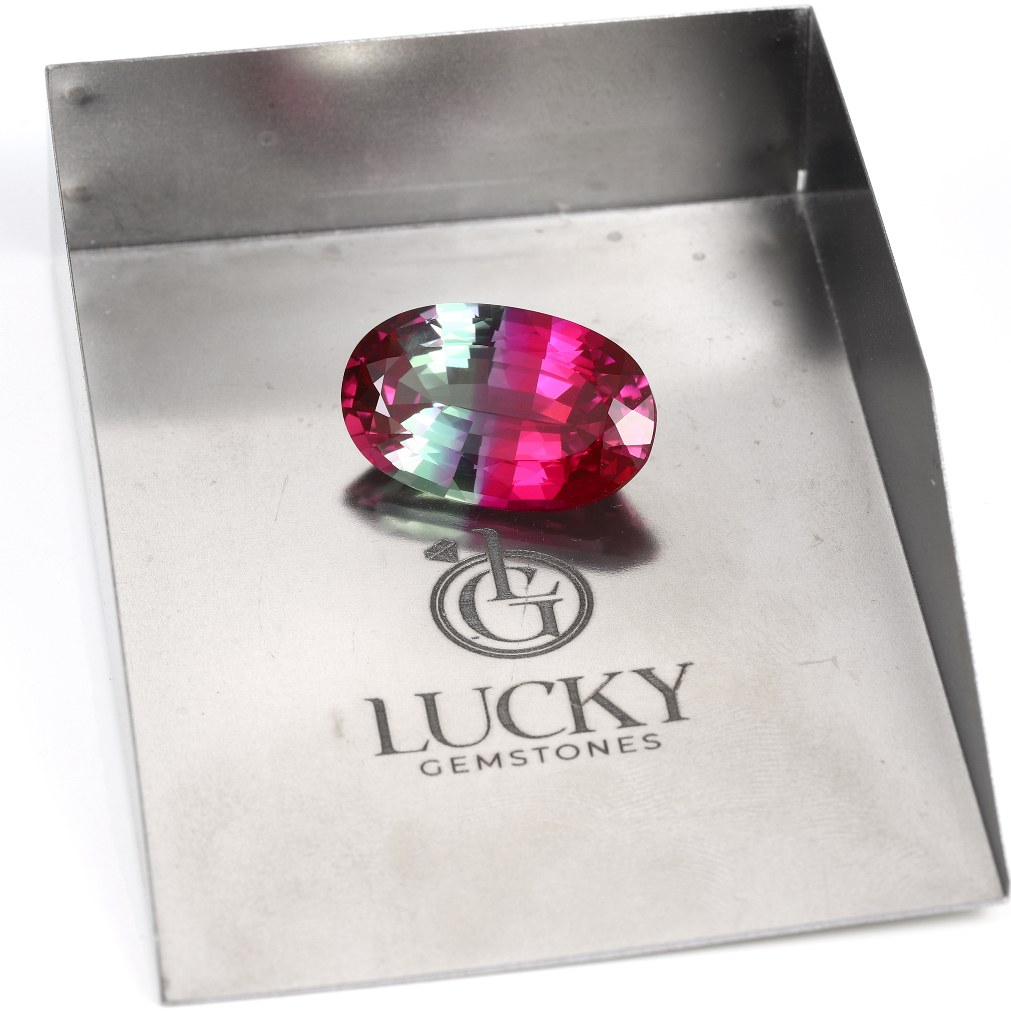 20Carat Oval Cut Lab Grown Watermelon Sapphire