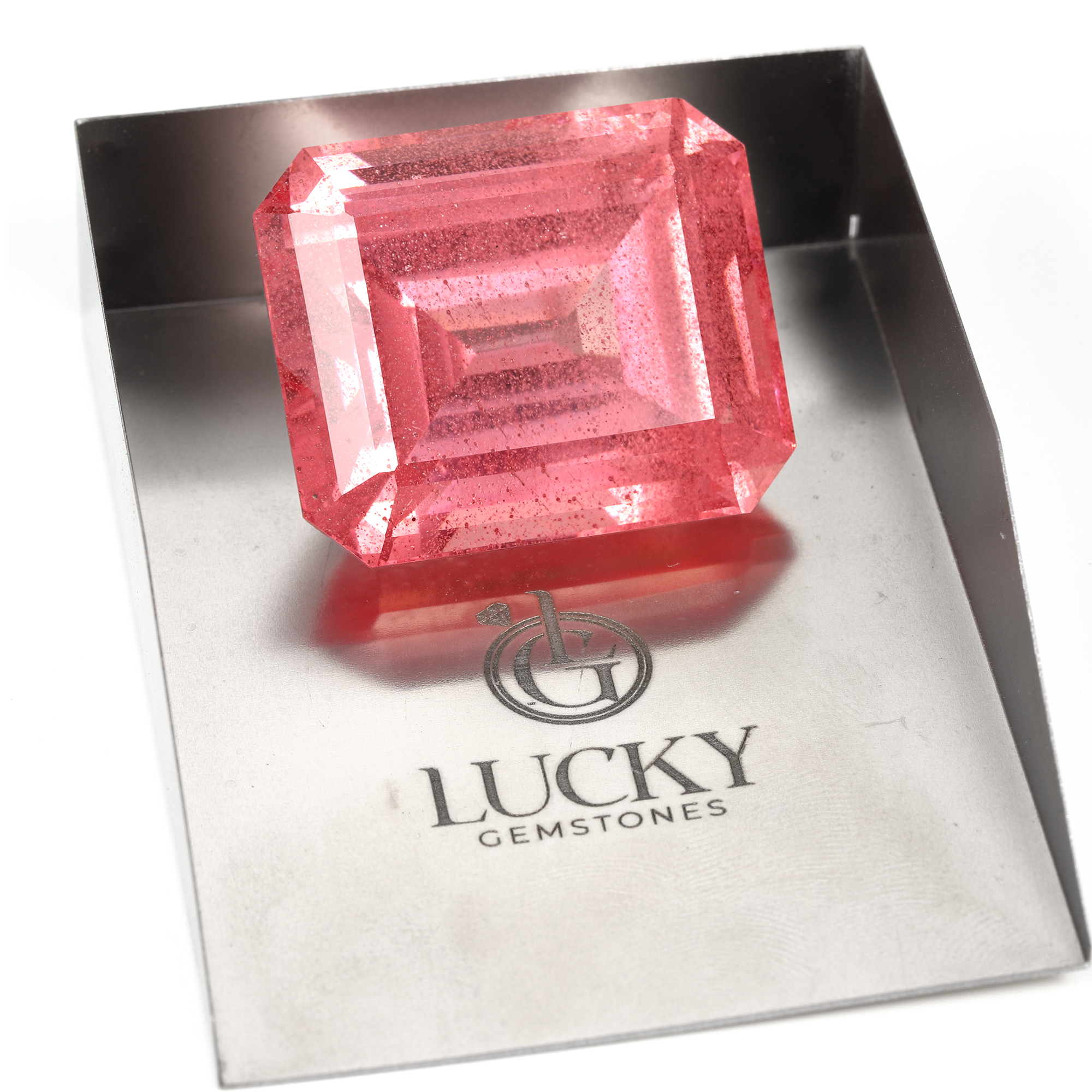 158Carat Emerald Cut Lab Grown Pink Padparadscha
