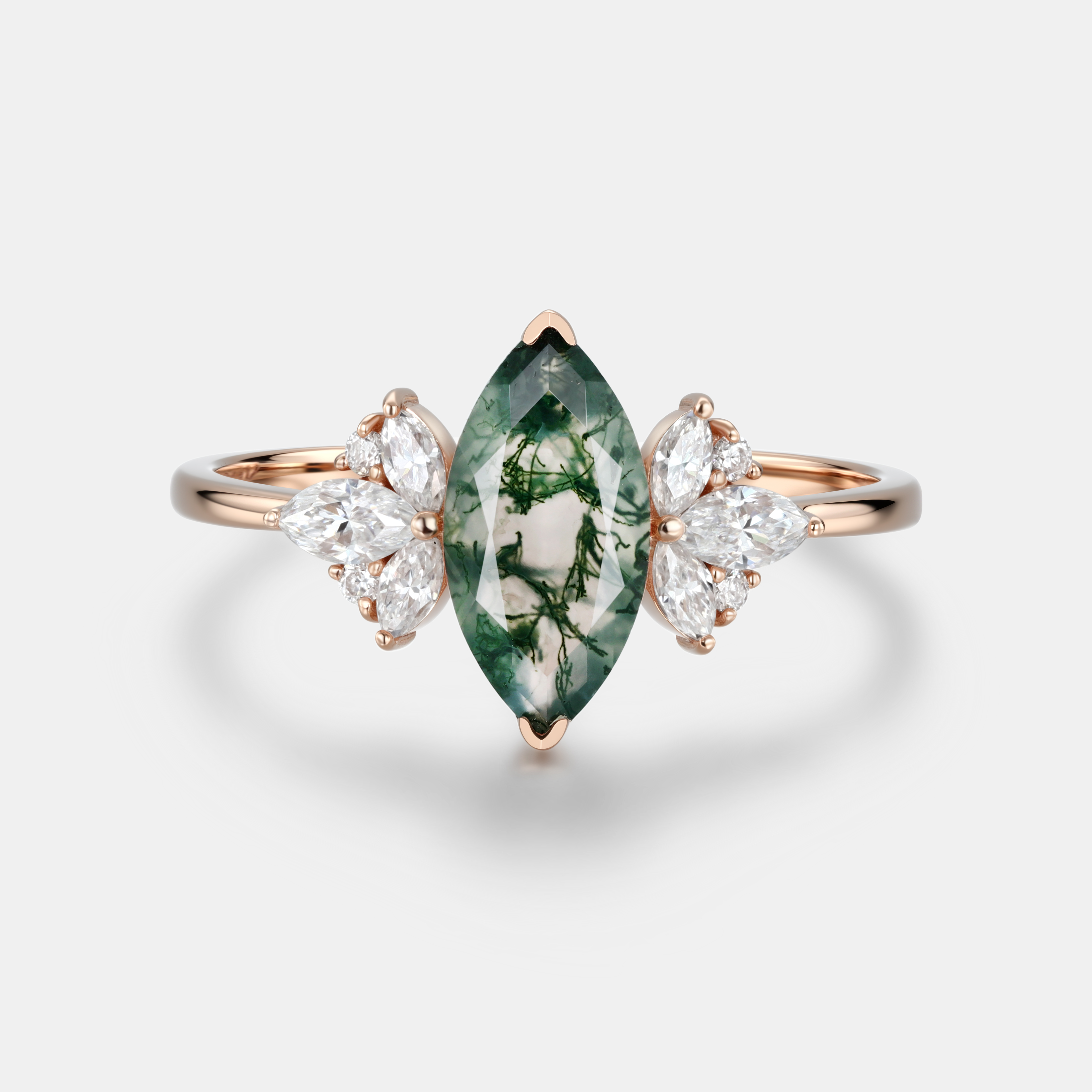 Marquise Cut Moss Agate Ring