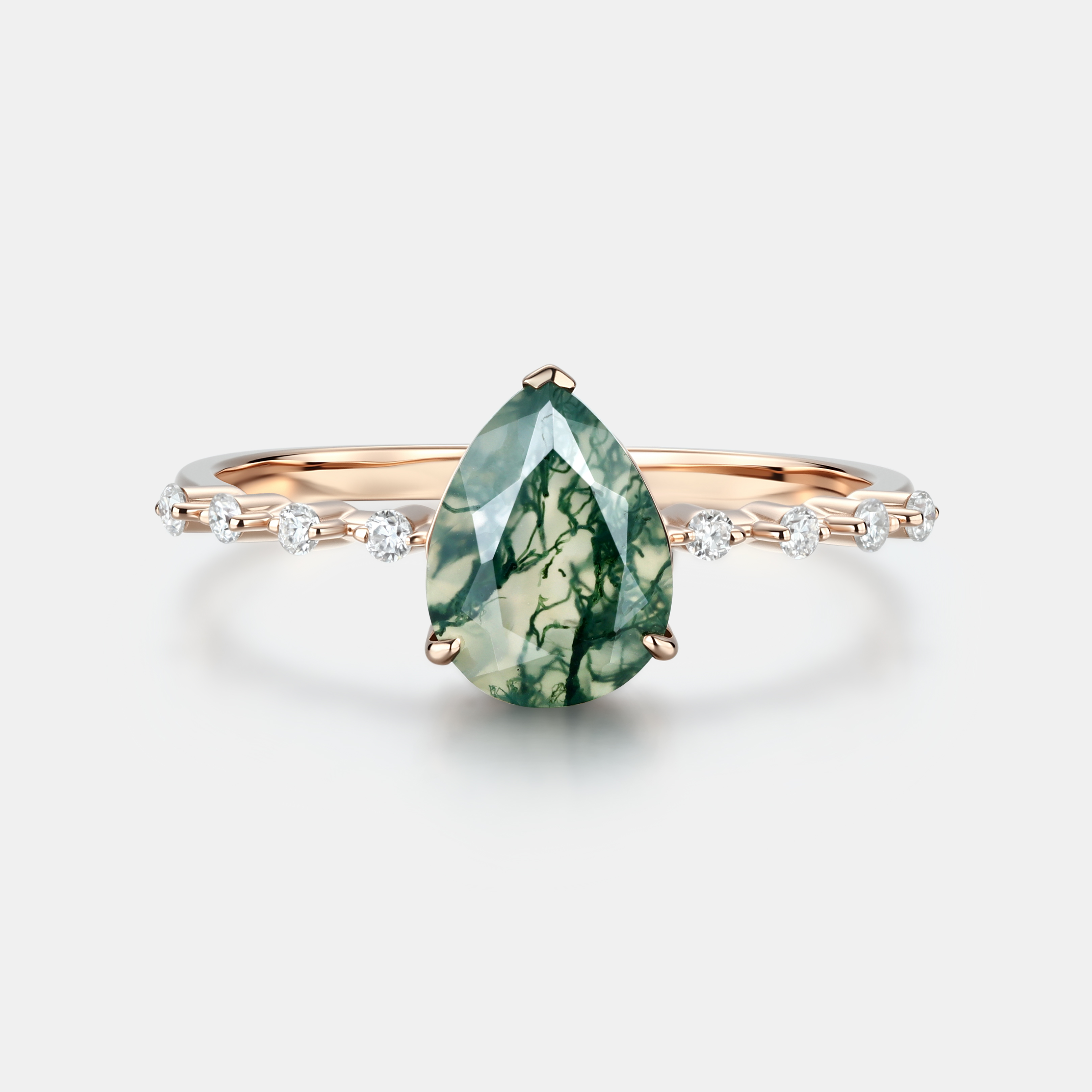 Lucky Eternal Canopy Pear Moss Agate Engagement Ring in  Rose Gold