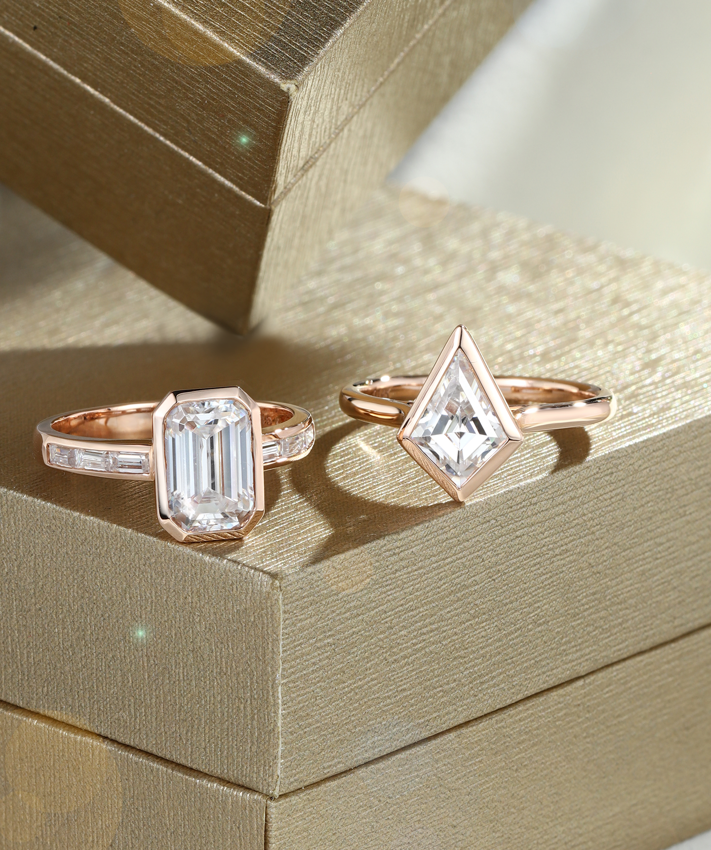 Moissanite Engagement Ring in 14K White Gold - LuckyGemstones