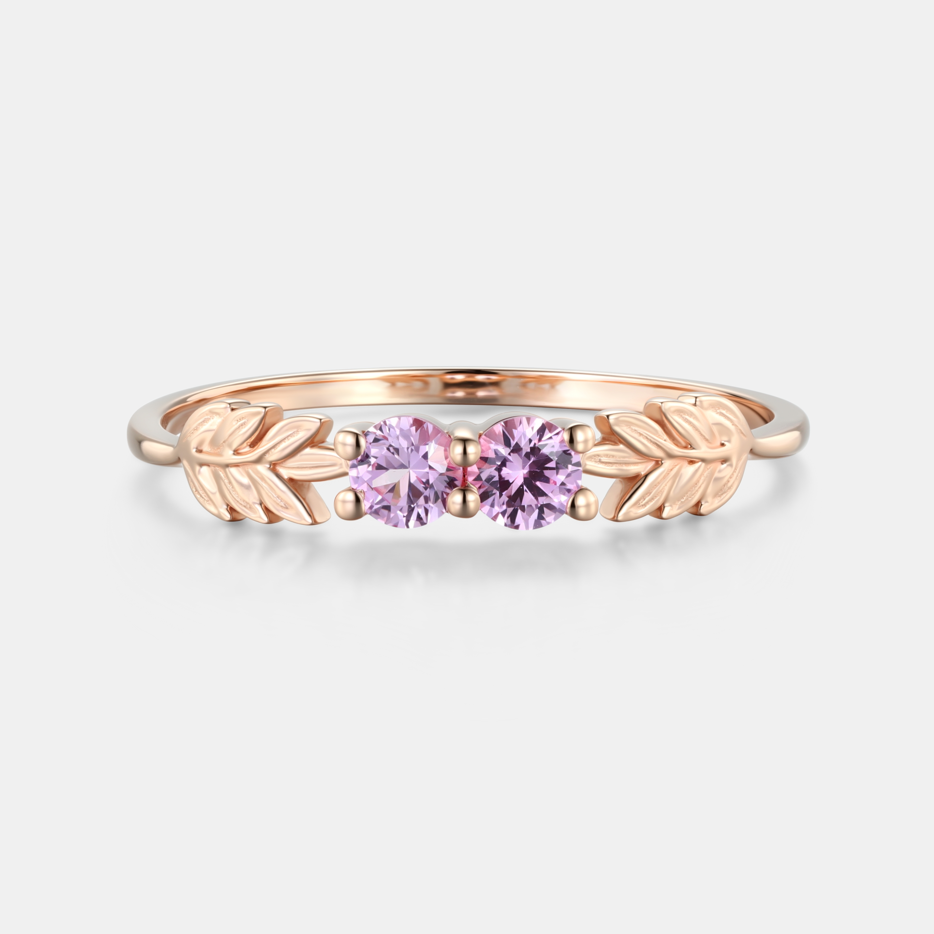 Lucky Gemstones | Round Lab Grown Pink Sapphire Engagement Ring | Rose Gold Band | Natural -Inspired Design