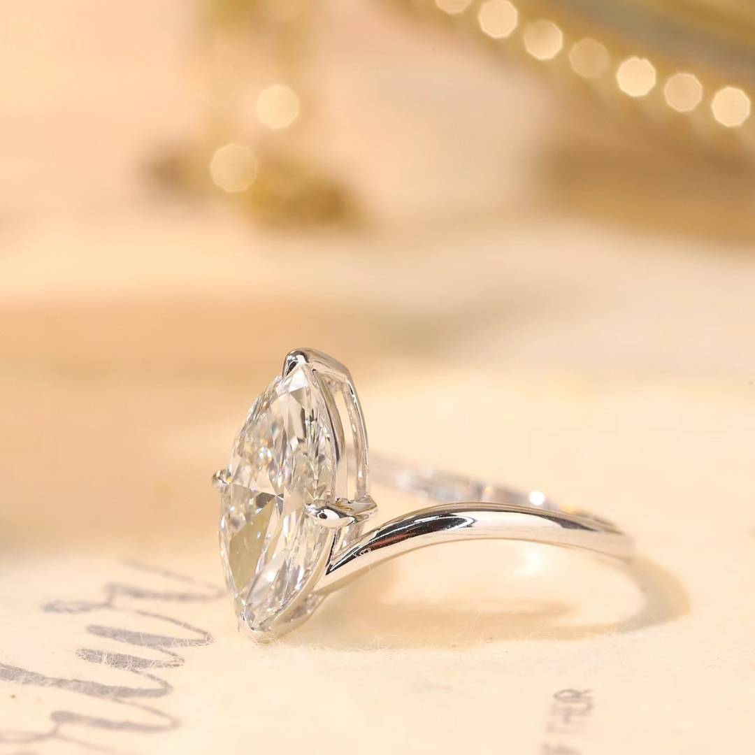 Lucky Marquise Solitaire Lab Grown Diamond Engagement Ring in 14K White Gold | Elegant Infinity Twist Split Shank Band