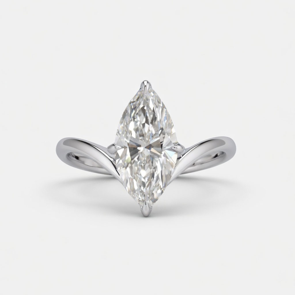 Lucky Marquise Solitaire Lab Grown Diamond Engagement Ring in 14K White Gold | Elegant Infinity Twist Split Shank Band