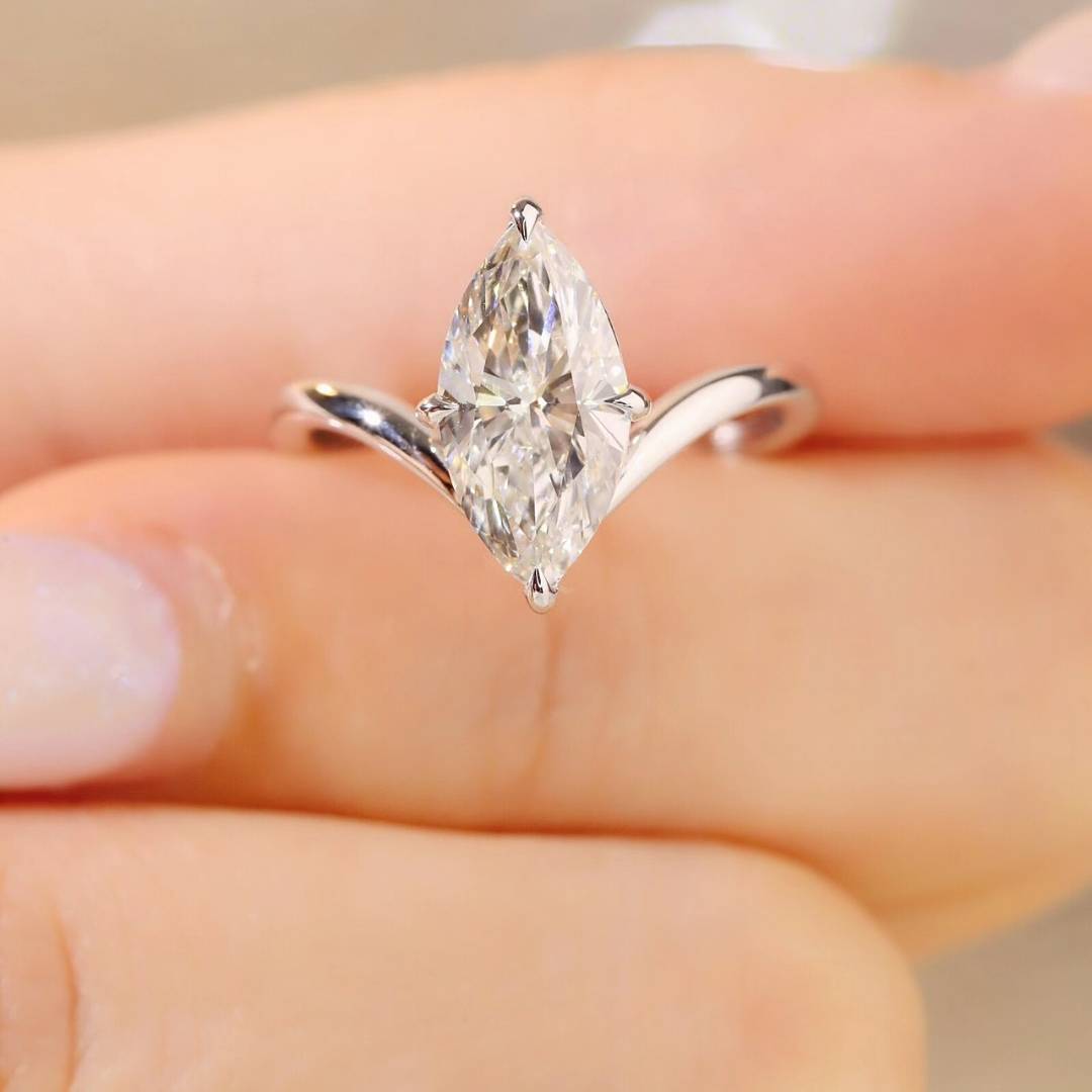 Lucky Marquise Solitaire Lab Grown Diamond Engagement Ring in 14K White Gold | Elegant Infinity Twist Split Shank Band