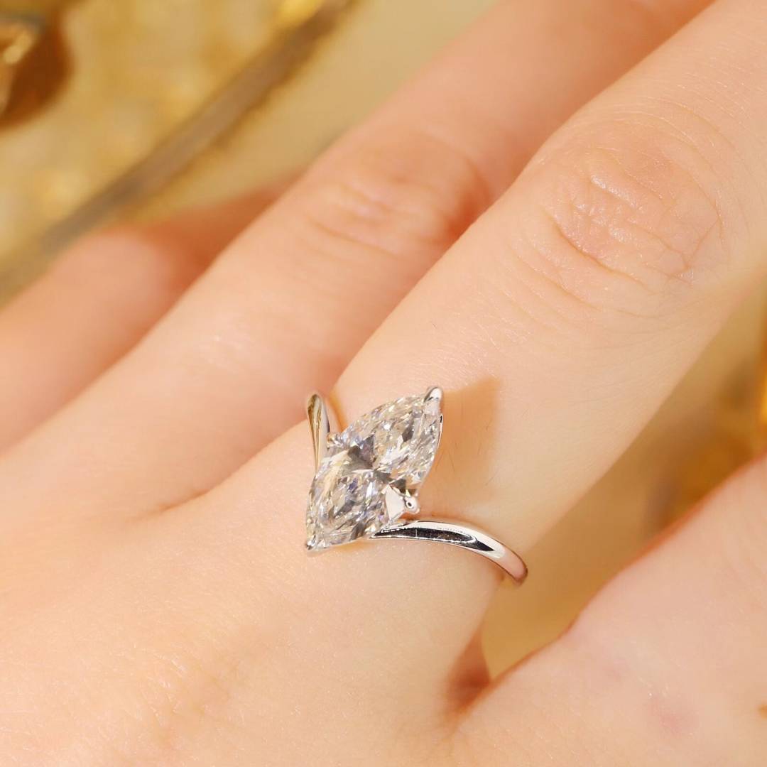 Lucky Marquise Solitaire Lab Grown Diamond Engagement Ring in 14K White Gold | Elegant Infinity Twist Split Shank Band