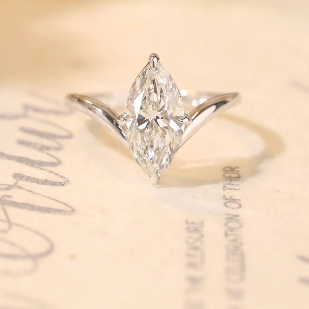 Lucky Marquise Solitaire Lab Grown Diamond Engagement Ring in 14K White Gold | Elegant Infinity Twist Split Shank Band