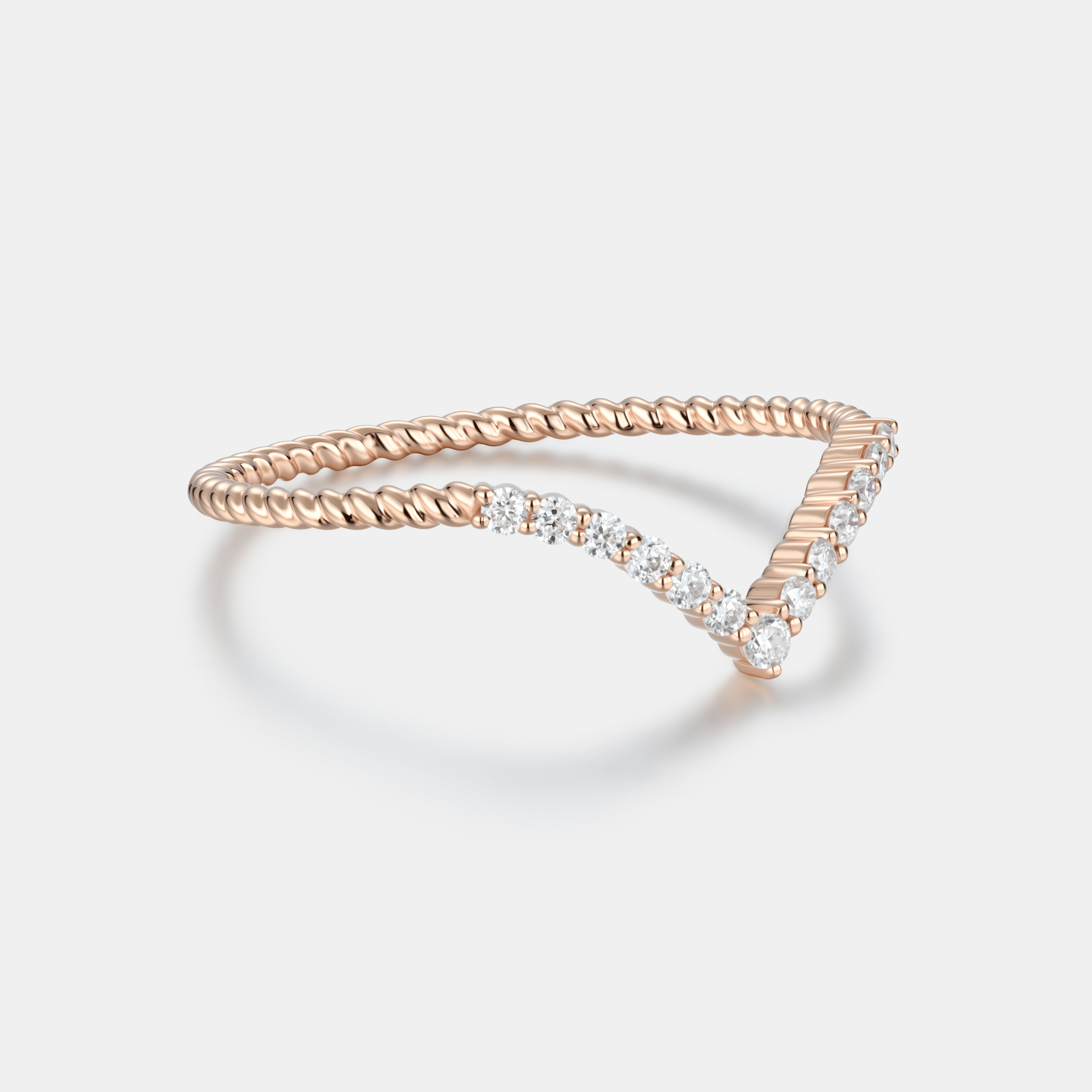 Lucky Gemstones | Round Cut Moissanite Curved Wedding Band | Delicate Rose Gold Twisted Band for Her | Minimalist Design