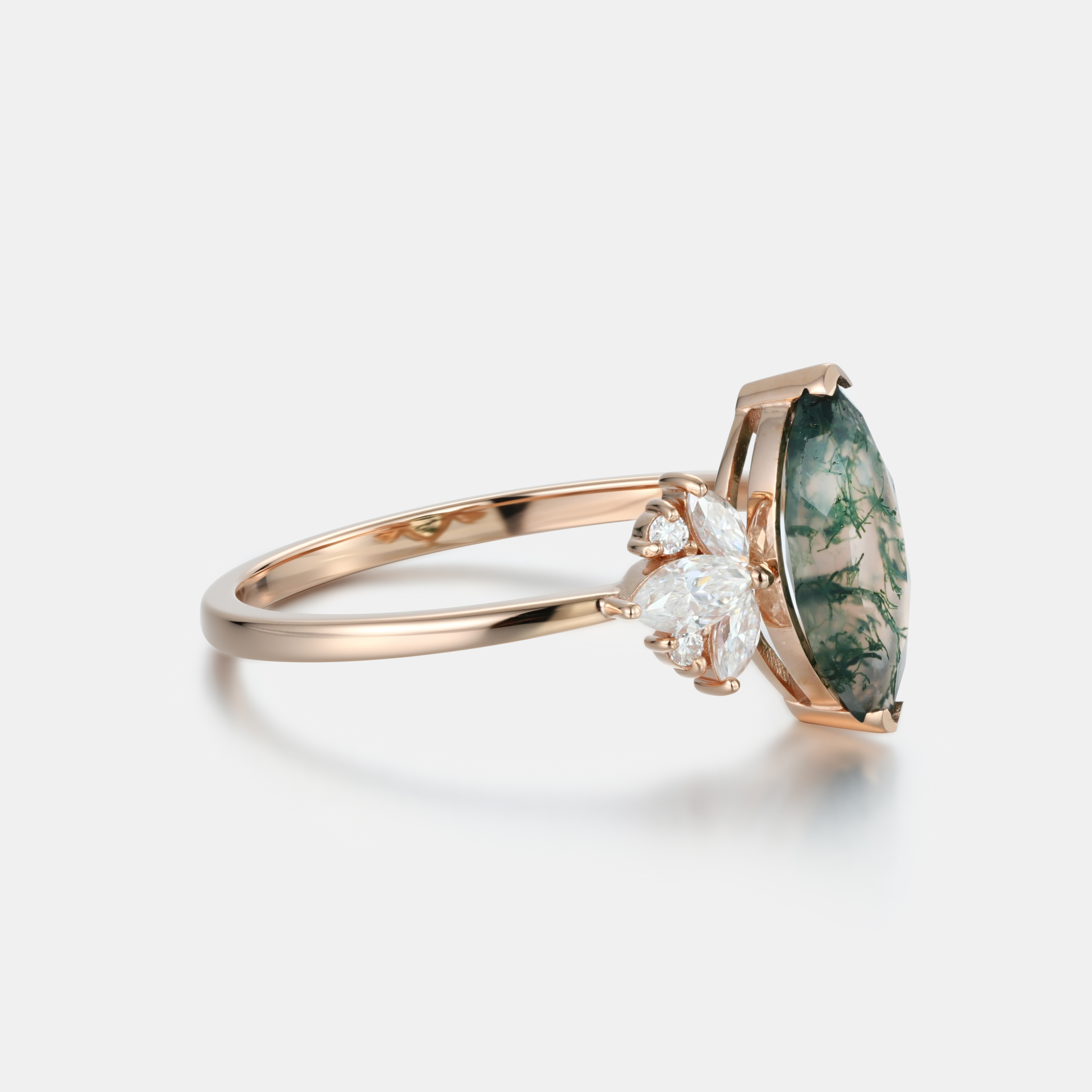 Marquise Cut Moss Agate Ring