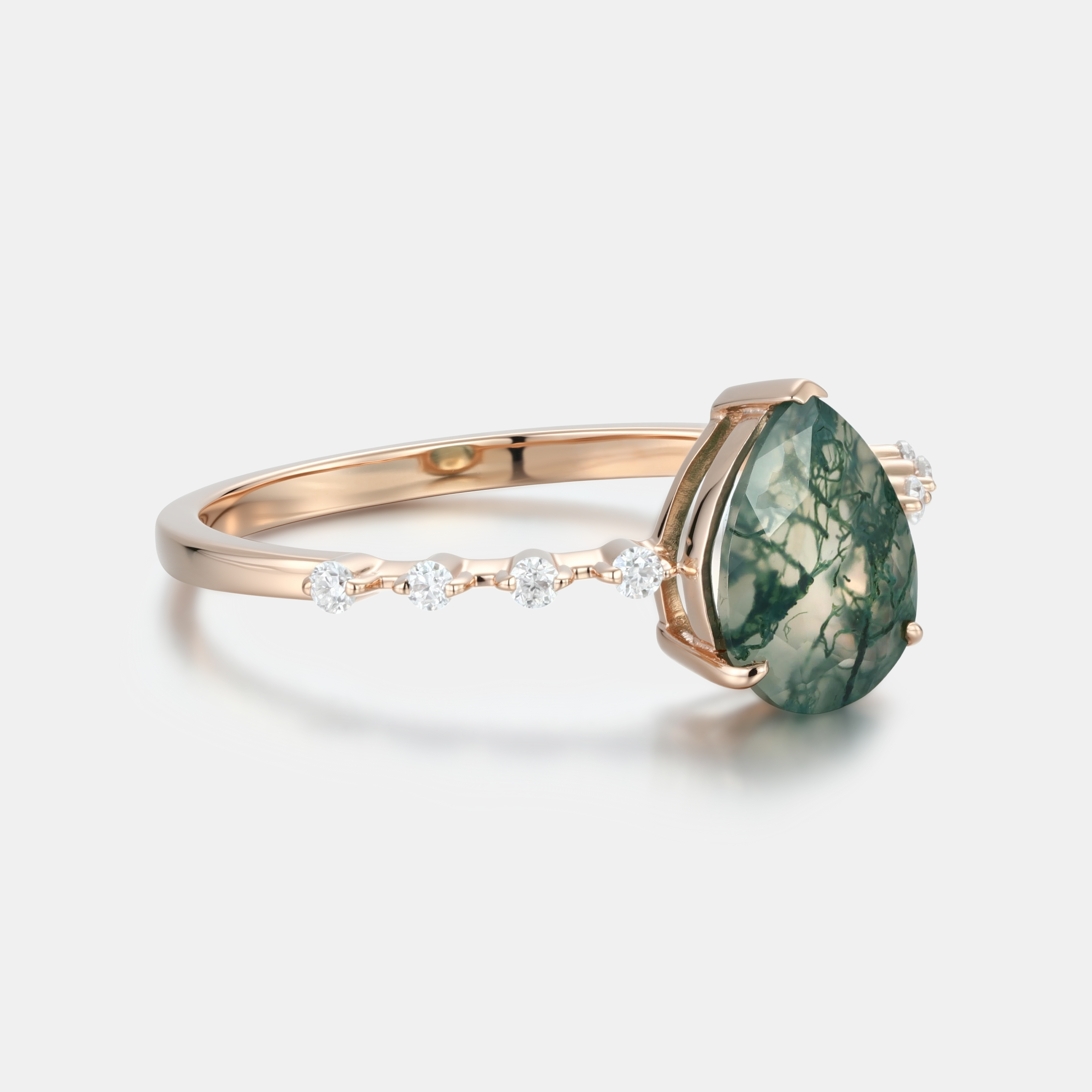 Lucky Eternal Canopy Pear Moss Agate Engagement Ring in  Rose Gold