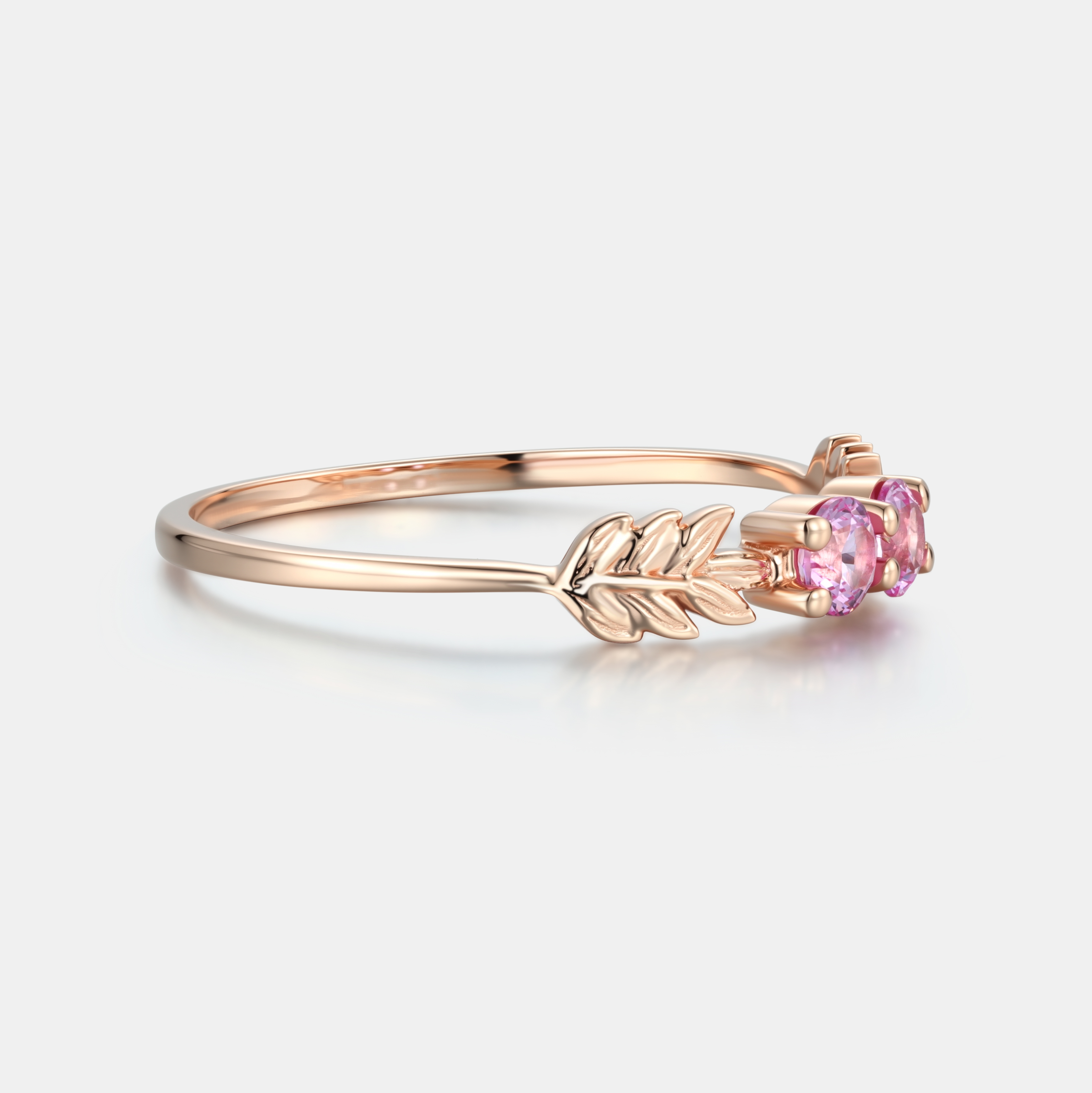 Lucky Gemstones | Round Lab Grown Pink Sapphire Engagement Ring | Rose Gold Band | Natural -Inspired Design
