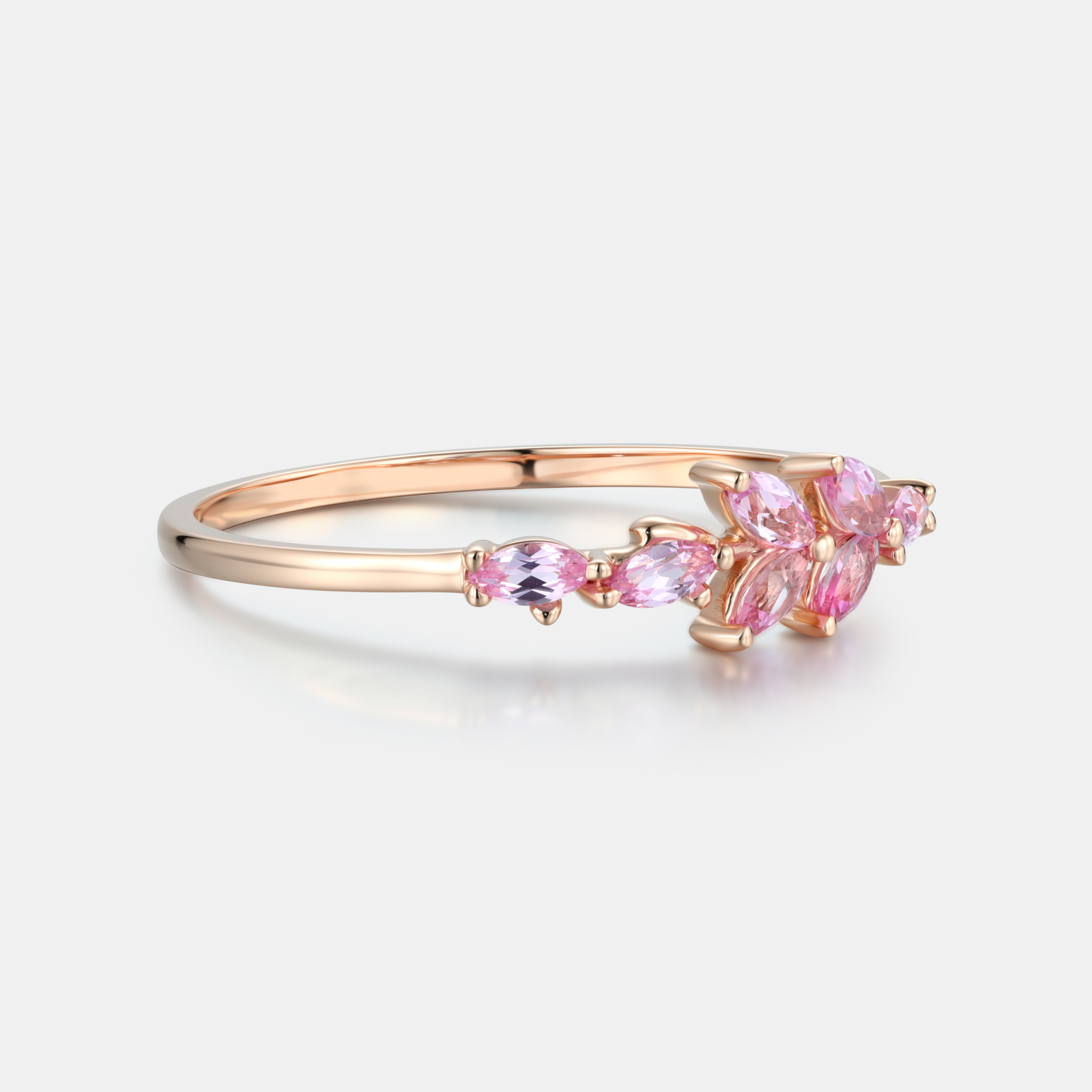 Lucky Gemstones | Marquise Lab Grown Pink Sapphire Wedding Band | Sapphire Cluster Rose Gold Band | Natural -Inspired Design
