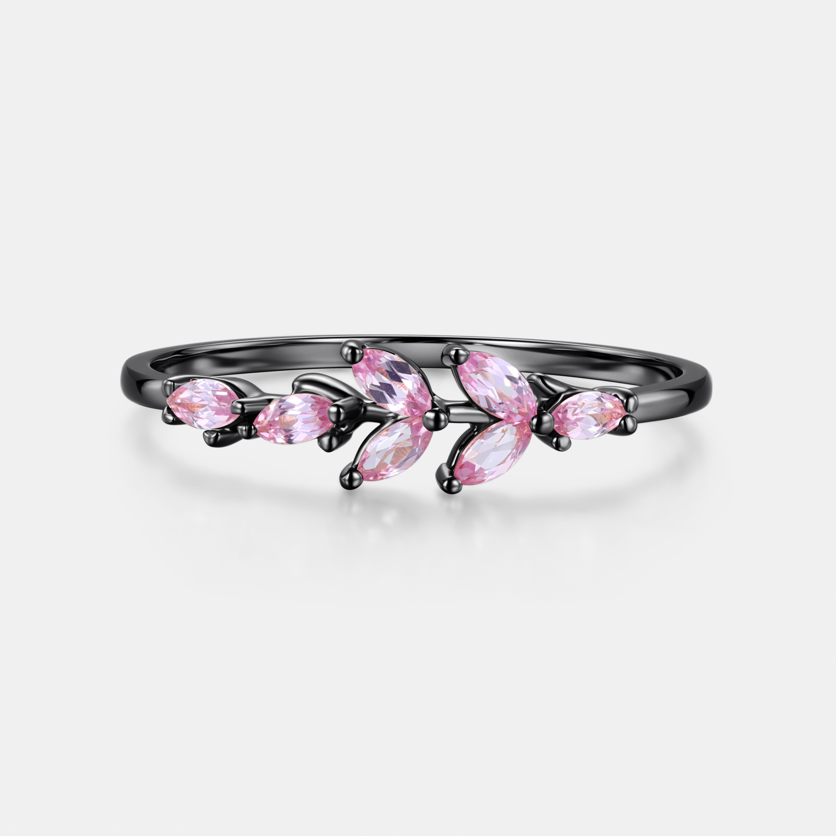 Lucky Gemstones | Marquise Lab Grown Pink Sapphire Wedding Band | Sapphire Cluster Rose Gold Band | Natural -Inspired Design