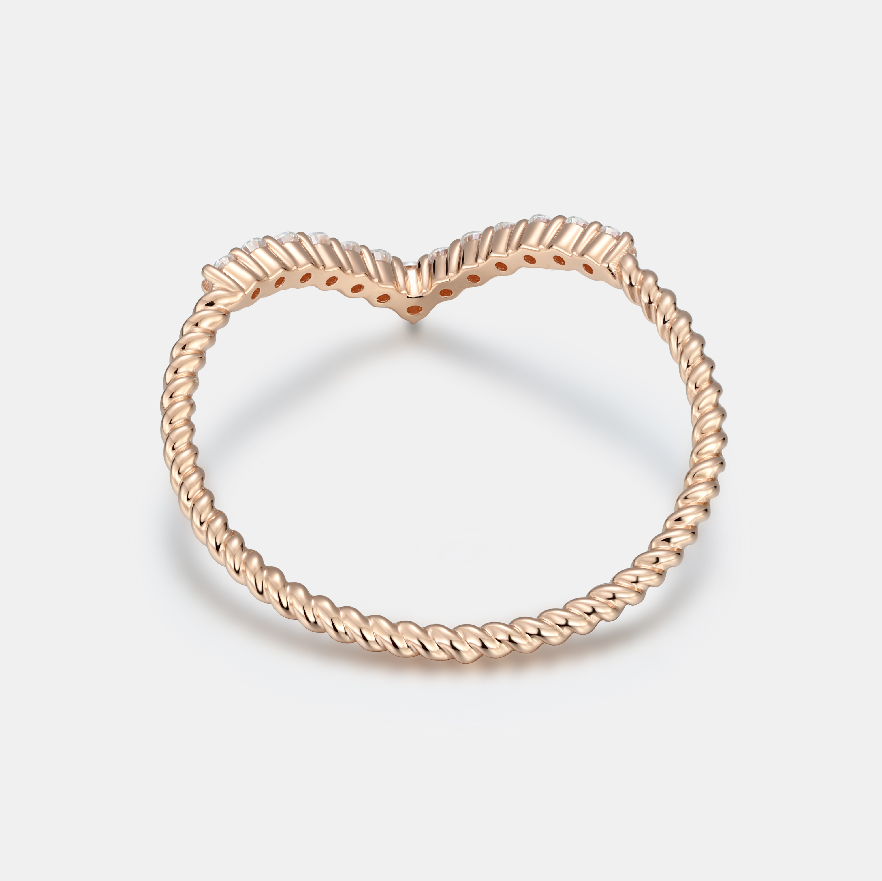 Lucky Gemstones | Round Cut Moissanite Curved Wedding Band | Delicate Rose Gold Twisted Band for Her | Minimalist Design