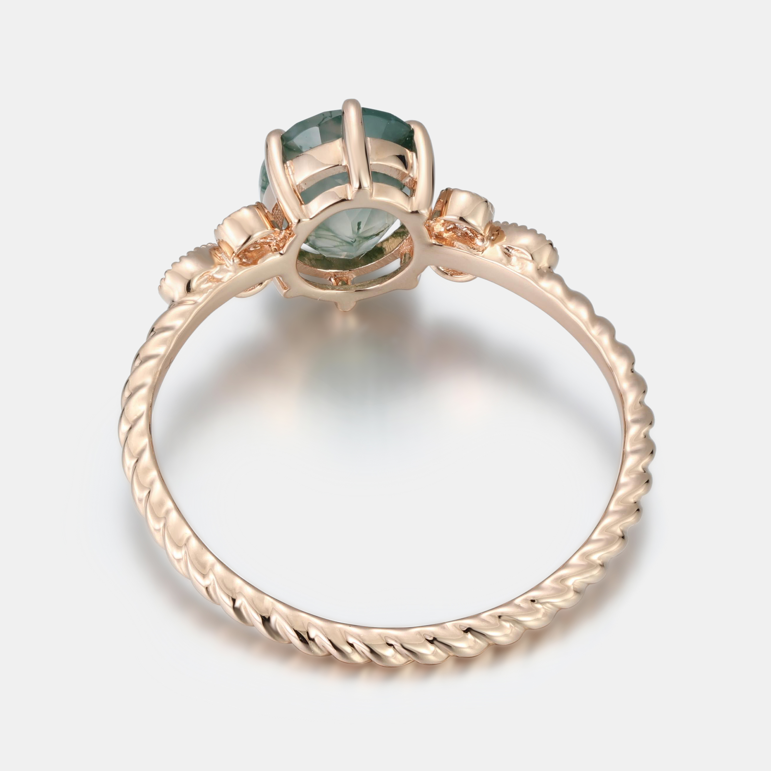 Rose Gold Natural Oval Cut Moss Agate Floral Ring – Romantic Bloom from the Forest