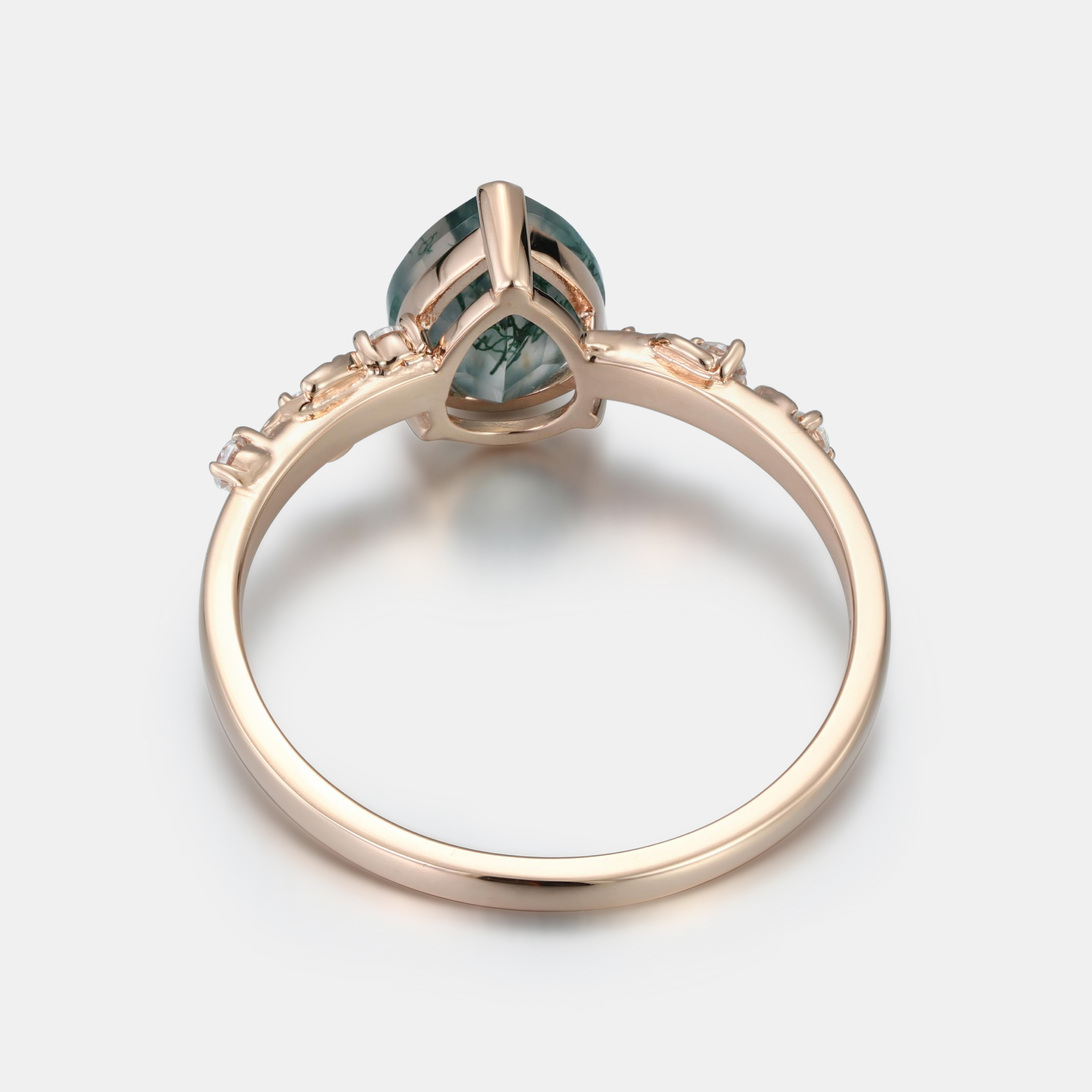 Botanical Pear Moss Agate Engagement Ring |  Rose Gold Vine & Leaf Jewelry