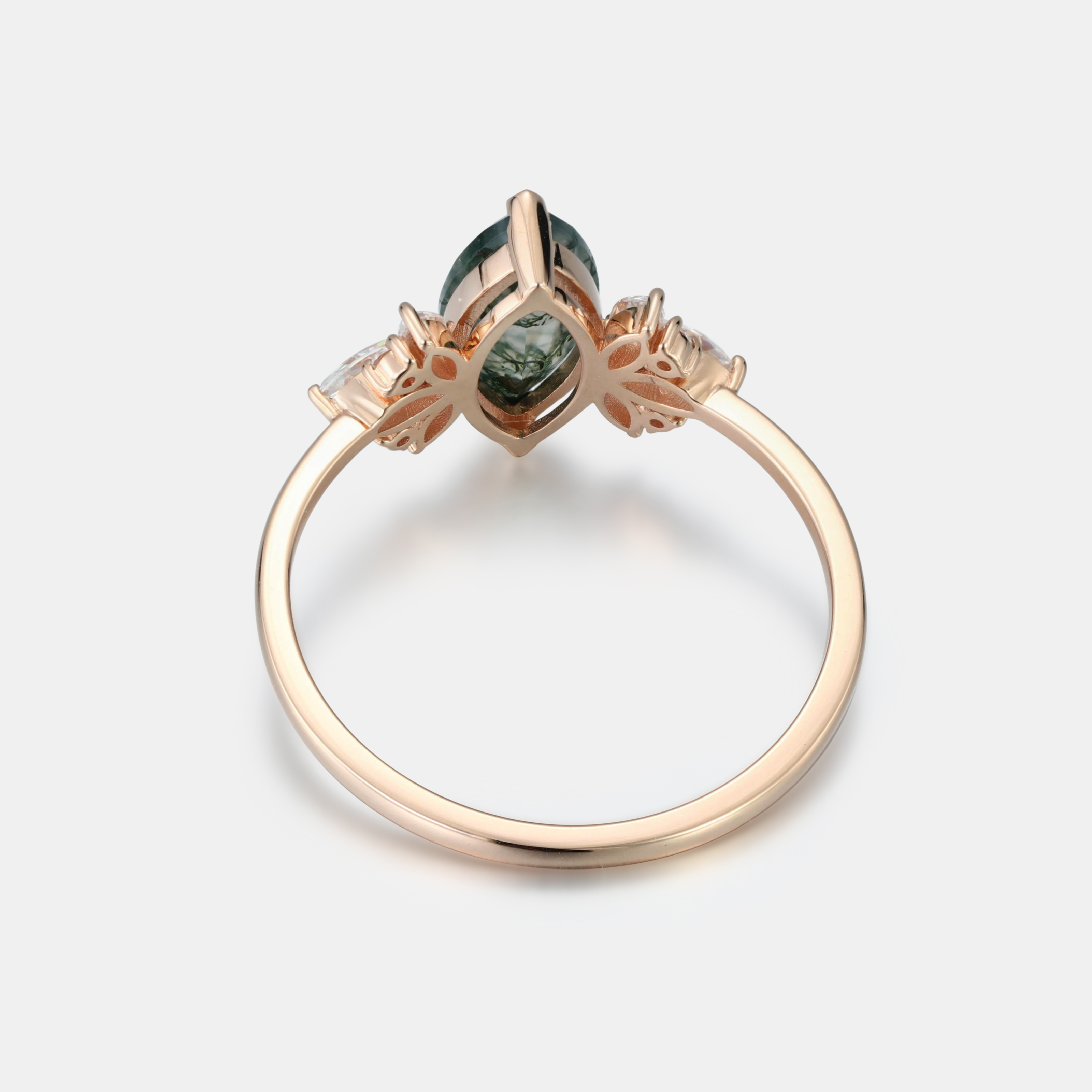 Marquise Cut Moss Agate Ring