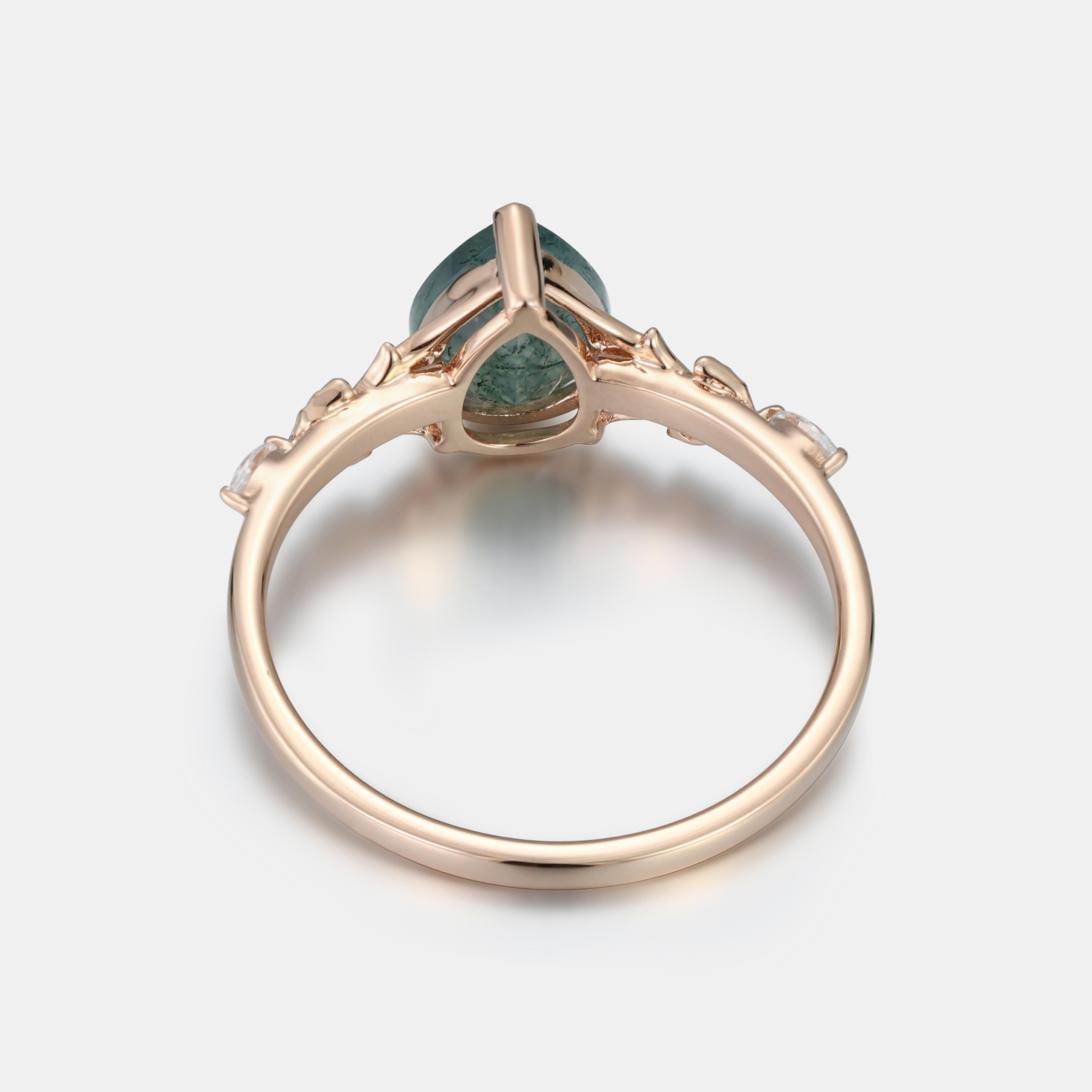 Lucky Moss Agate Floral Engagement Ring – Pear Shape in Rose Gold