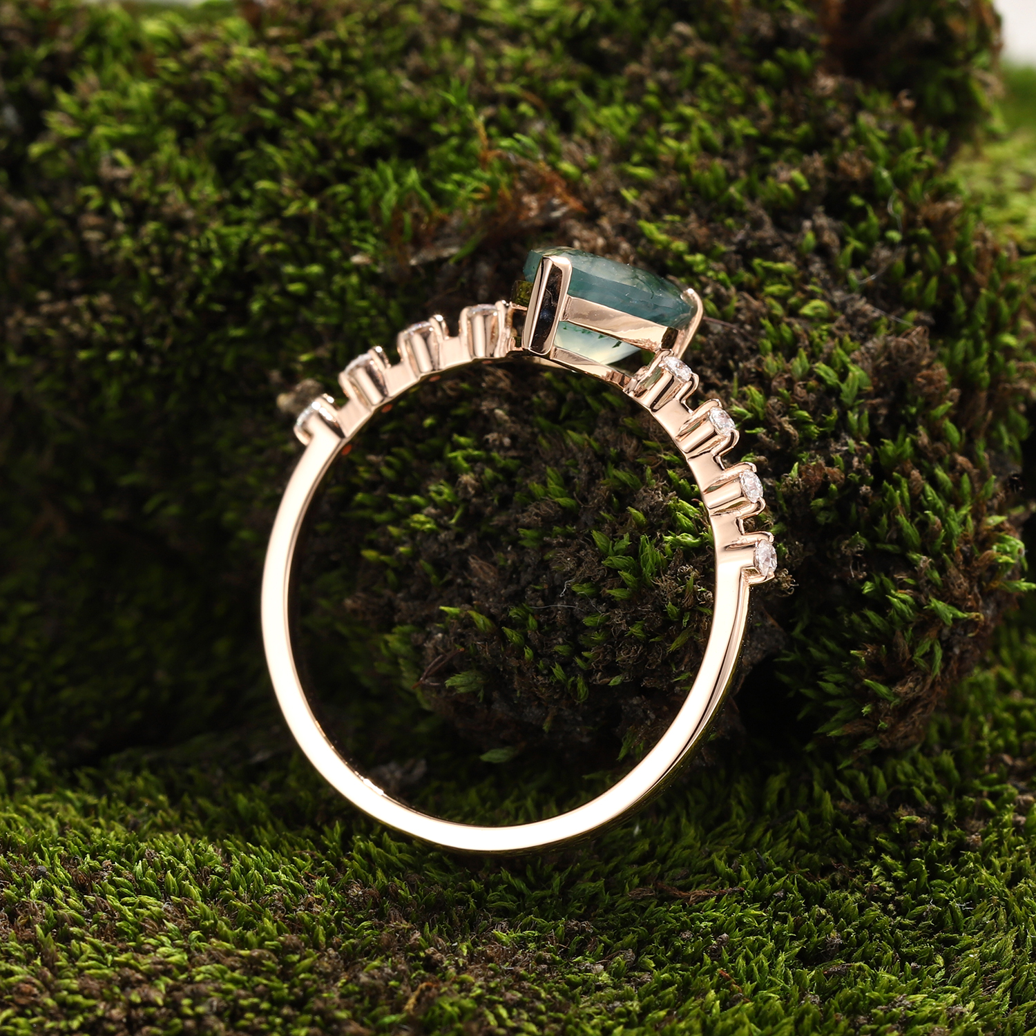 Lucky Eternal Canopy Pear Moss Agate Engagement Ring in  Rose Gold