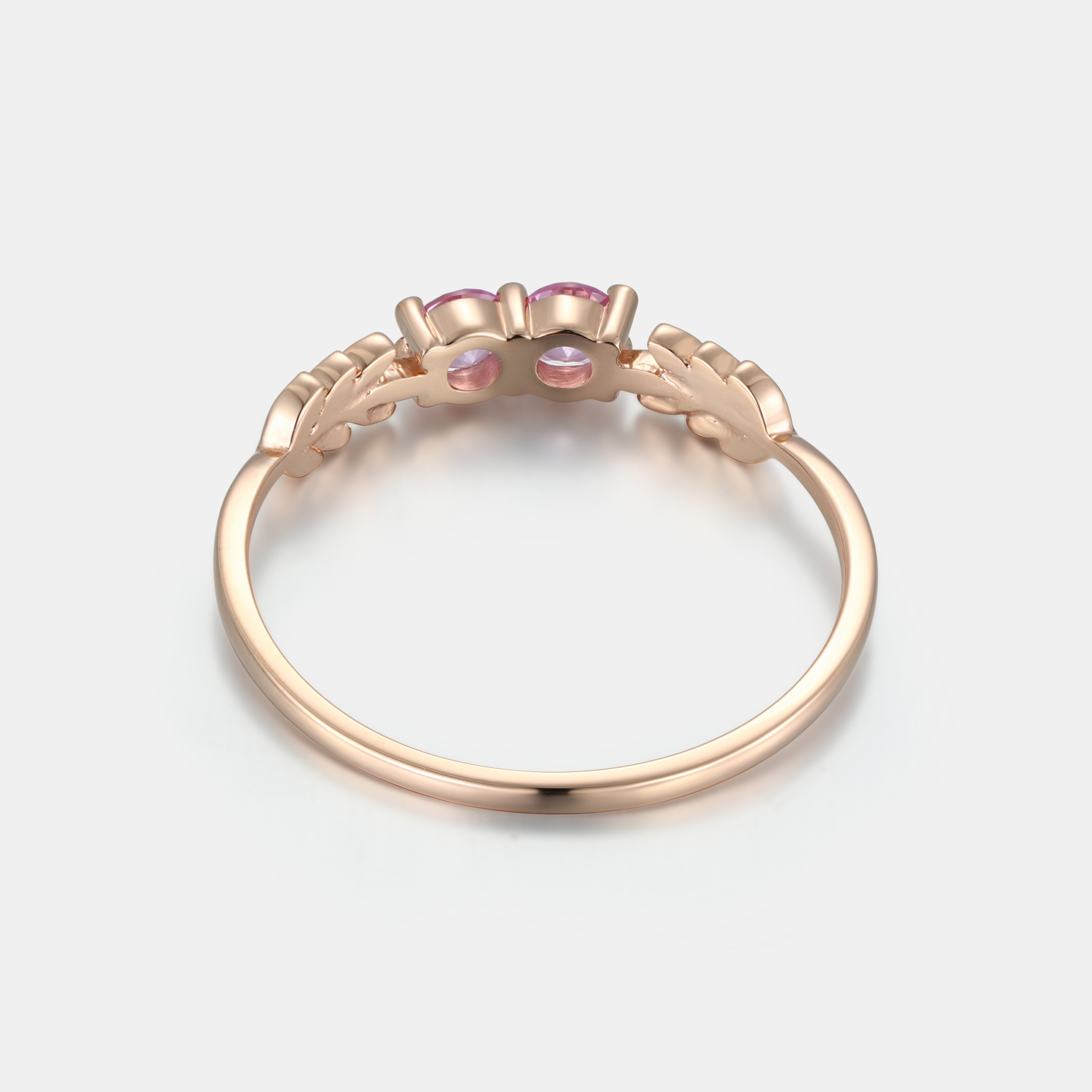 Lucky Gemstones | Round Lab Grown Pink Sapphire Engagement Ring | Rose Gold Band | Natural -Inspired Design