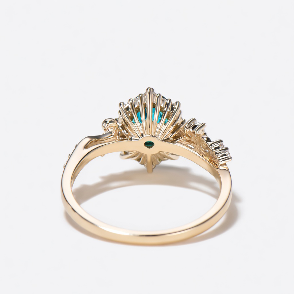 Lucky Oval Paraiba Tourmaline Engagement Ring in  Yellow Gold | Diamond Halo with Scroll Wave Band