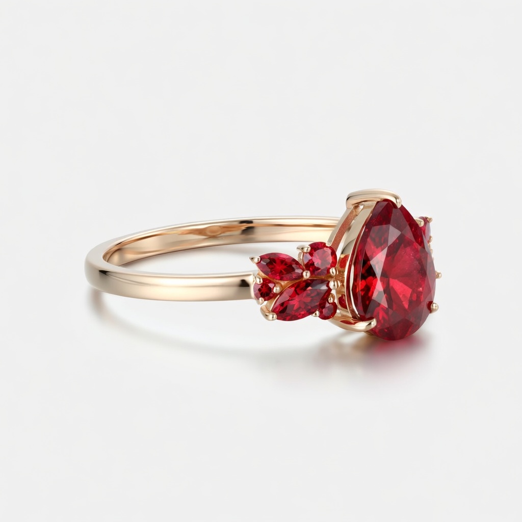 Lucky Gemstones Citrine | Pear-Shaped Lab Grown Ruby Ring | Surrounded by Lab Grown Ruby Leaves | Nature-Inspired Engagement Ring-GLR0019