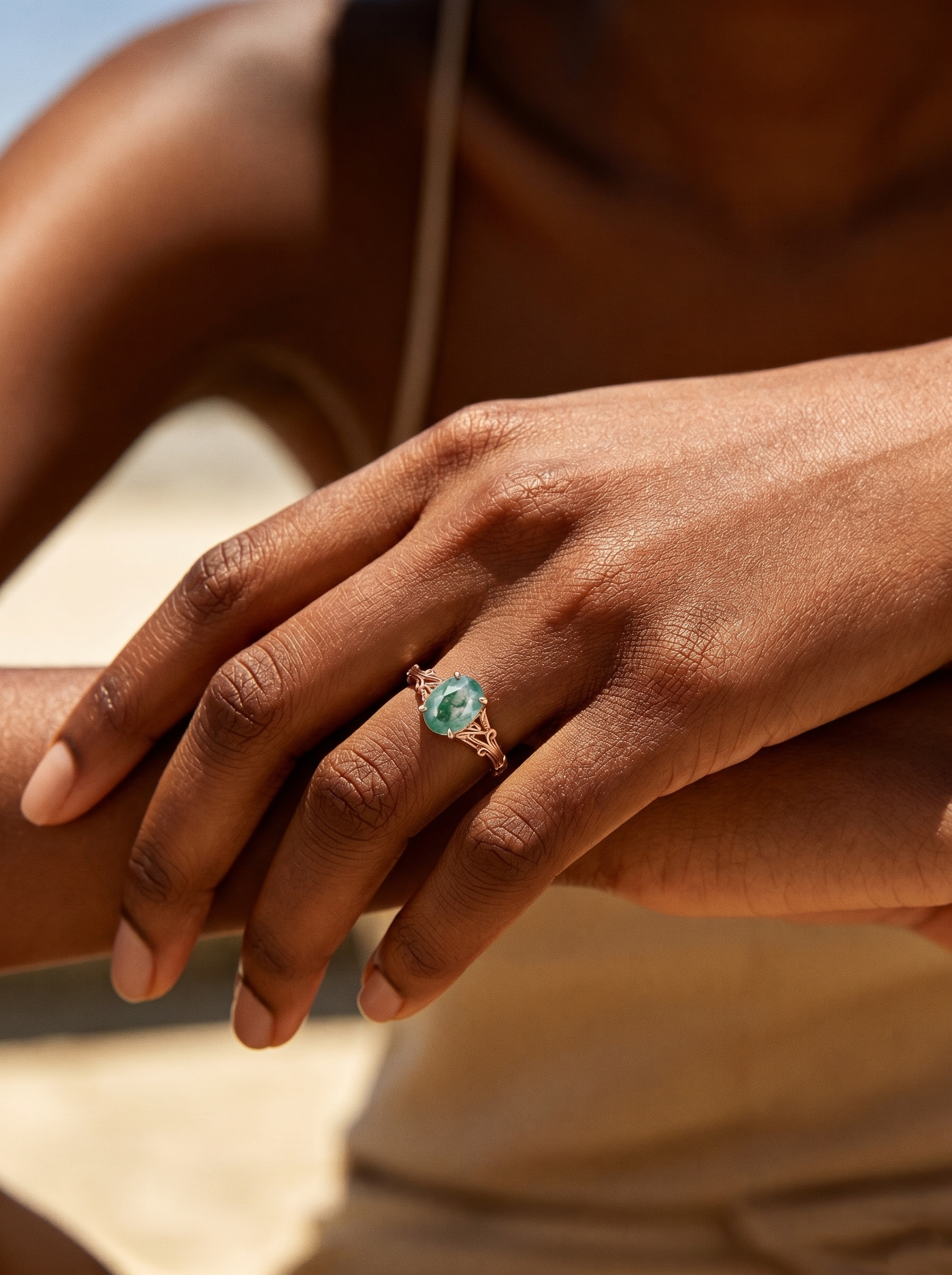Lucky Gemstones Oval Cut Moss Agate Engagement Ring Delicate Rose Gold Natural Inspired Design Band