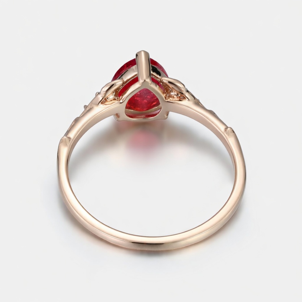 Lucky Pear Lab Grown Ruby Engagement Ring in Rose Gold | Leaf Vine Botanical Design with Pear Ruby Accents