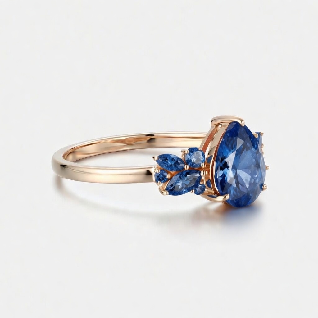 Lucky Gemstones Citrine | Pear Cut Lab Grown Sapphire Engagement Ring Rose Gold Band | Round Moissanite Accents | Nature-Inspired Design